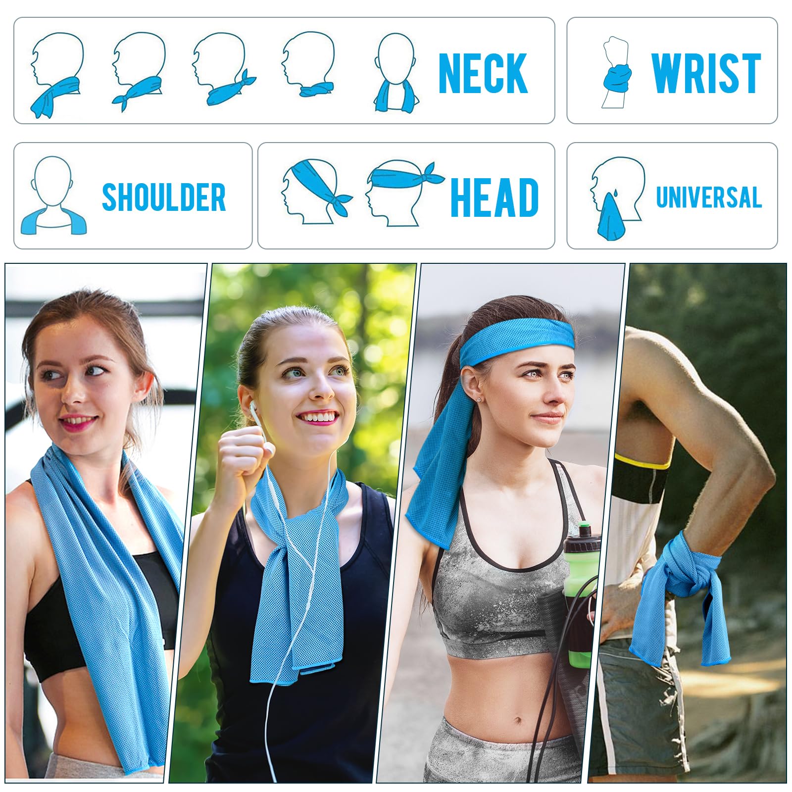 MENOLY 10 Pack Cooling Towels, 40"x12" Cooling Towels for Neck and Face with Breathable Carrying Bags,Soft Microfiber Instant Cooling Rags, Gym Workout Sweat Towel for Sports, Yoga, Camping, Running