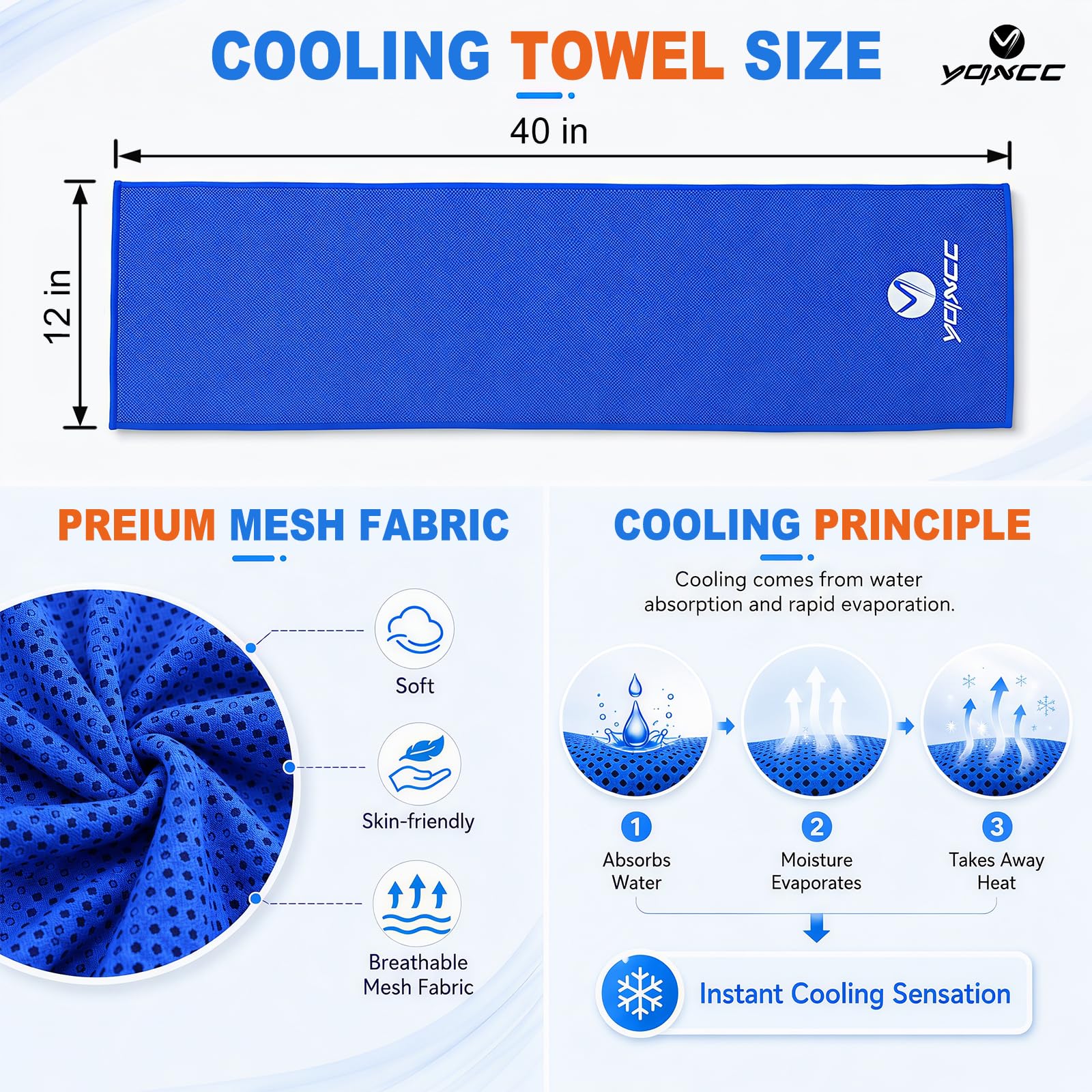 YQXCC 4 Pack Cooling Towels 40"x12", Cool Ice Towels for Neck & Face | Cooling Neck Wraps, Soft Breathable Microfiber Chilly Towels, Ideal for Gym, Yoga, Golf, Running, Camping & Hot Weather