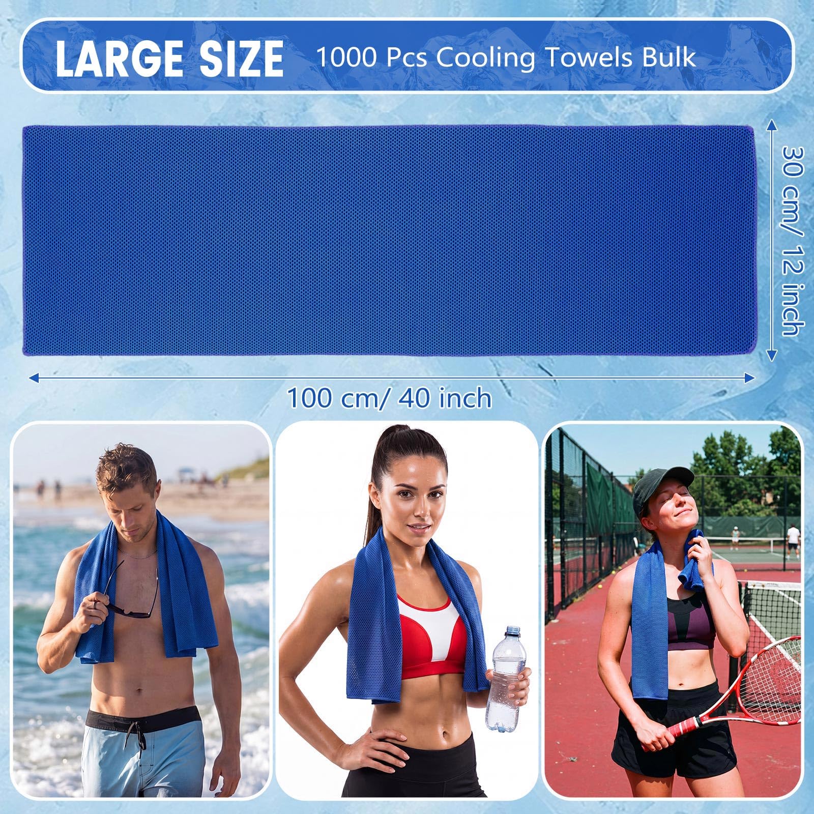 Hosuly 1000 Pack Cooling Towels Bulk 40 x 12 Inch Large Chilly Breathable Sweat Sports Cold Towels Sublimation Microfiber Ice Neck Rag for Hot Weather Workout Gym Team Gift (Dark Blue)
