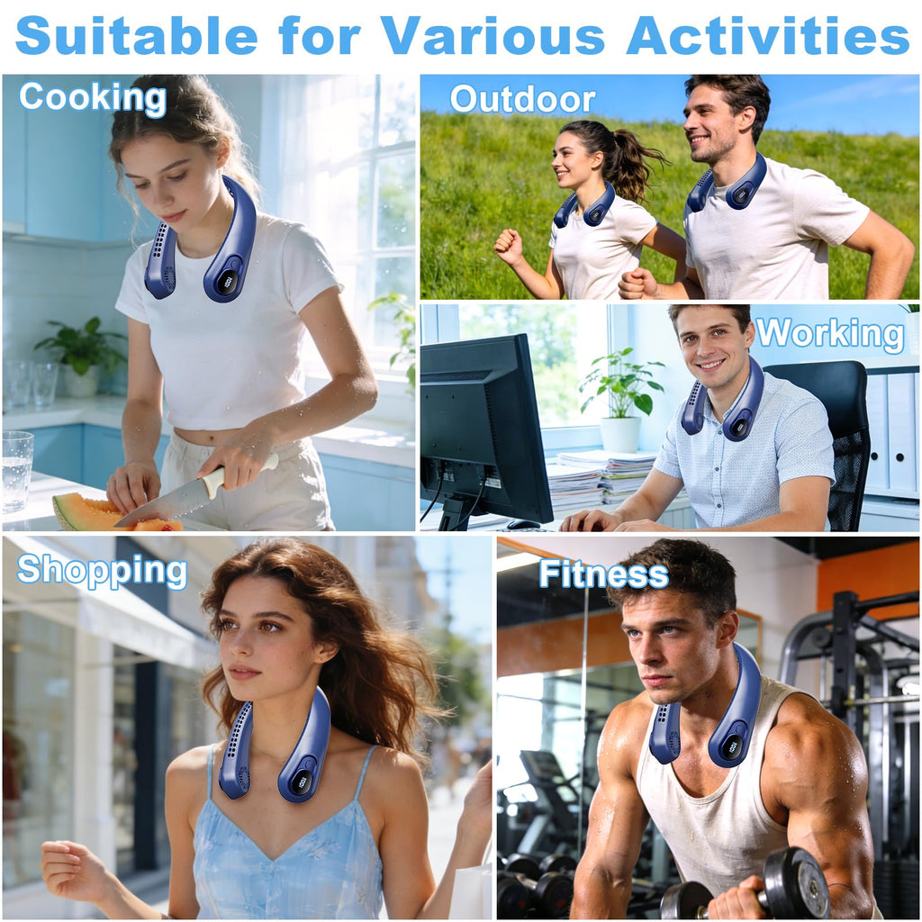 Portable Neck Fan Rechargeable - [with LED Display] 5 Speeds, 5000 mAh Battery Operated Wearable Personal Cooling Bladeless Fan for Outdoor Travel, Gifts for Men Women Kids,Gray