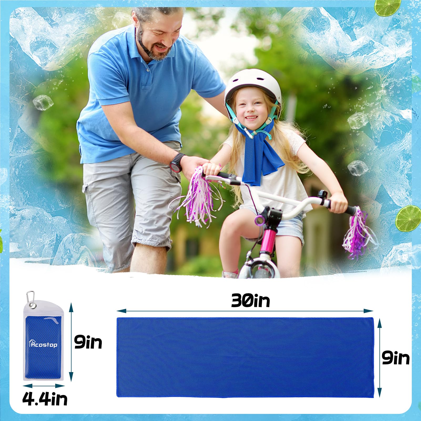 4 Pack Mini Cooling Towels (30"x9") - Kids Cooling Towel, Soft Breathable Cooling Neck Wraps with UPF 50 Sun Protection for Boys Girls Running Exercise Parent-child Activities School Outdoor Sports