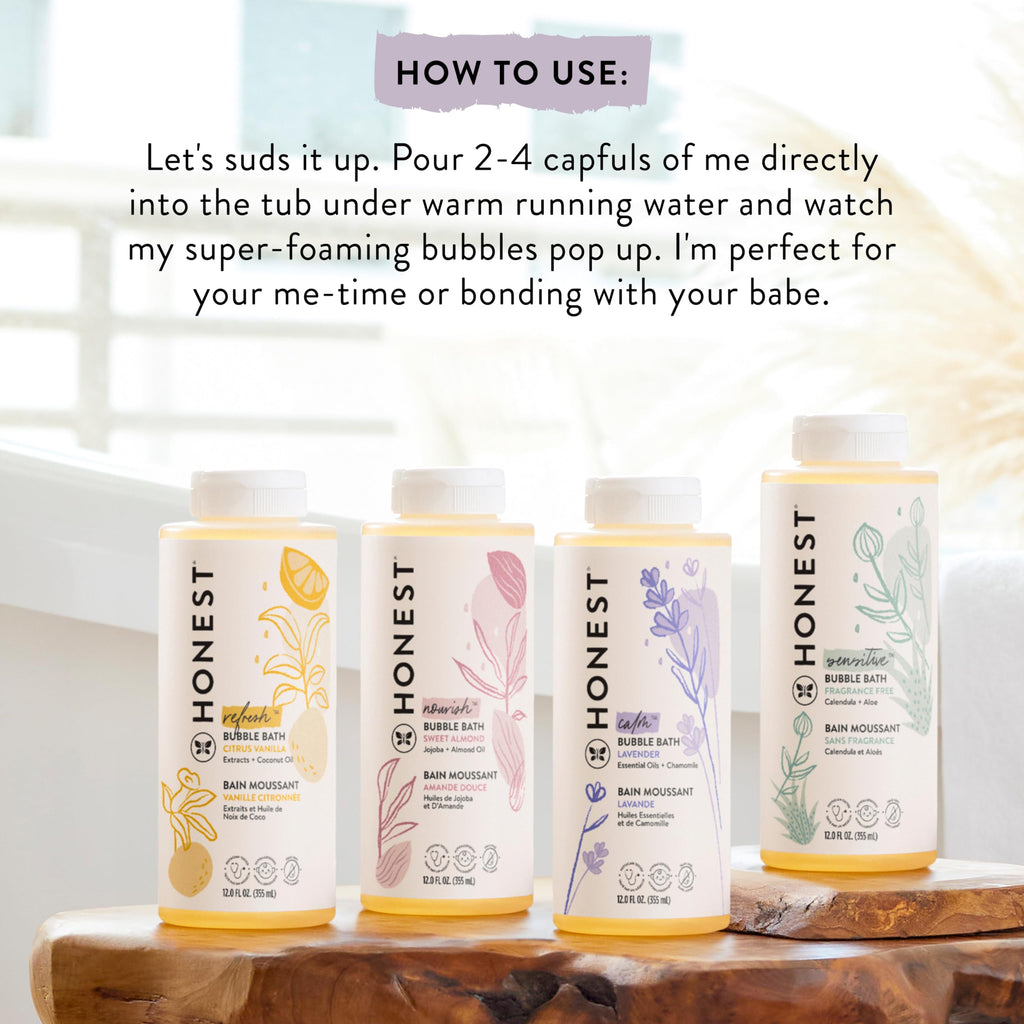 The Honest Company Foaming Bubble Bath, Naturally Derived, Tear-free, Hypoallergenic, Citrus Vanilla Refresh, 12 fl oz