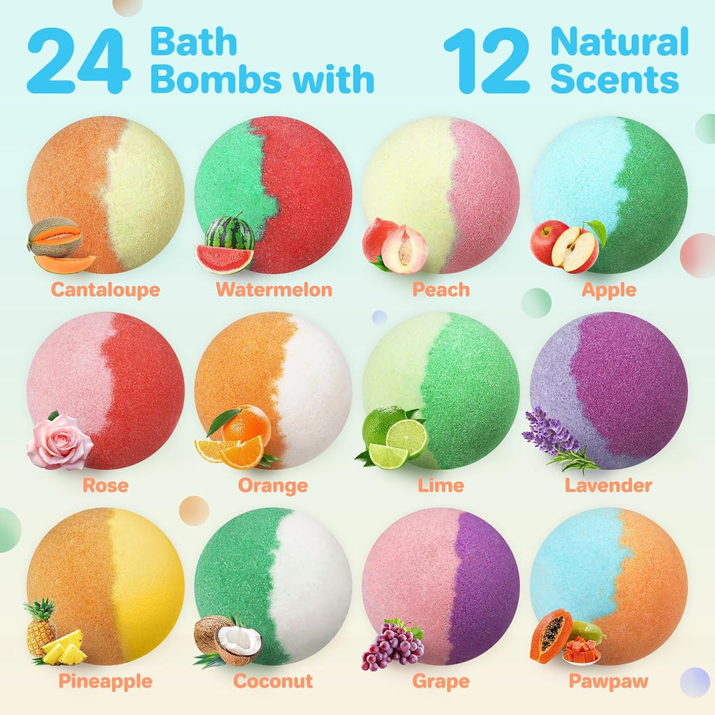 Bath Bombs for Kids with Toys Inside - 24 Pack Kid Bath Bombs with Glow in The Dark Surprise Toys Inside, Child-Safe Natural Bath Bombs, Birthday Gifts for Kids Girls Boys, Organic Bubble Bath Fizzy