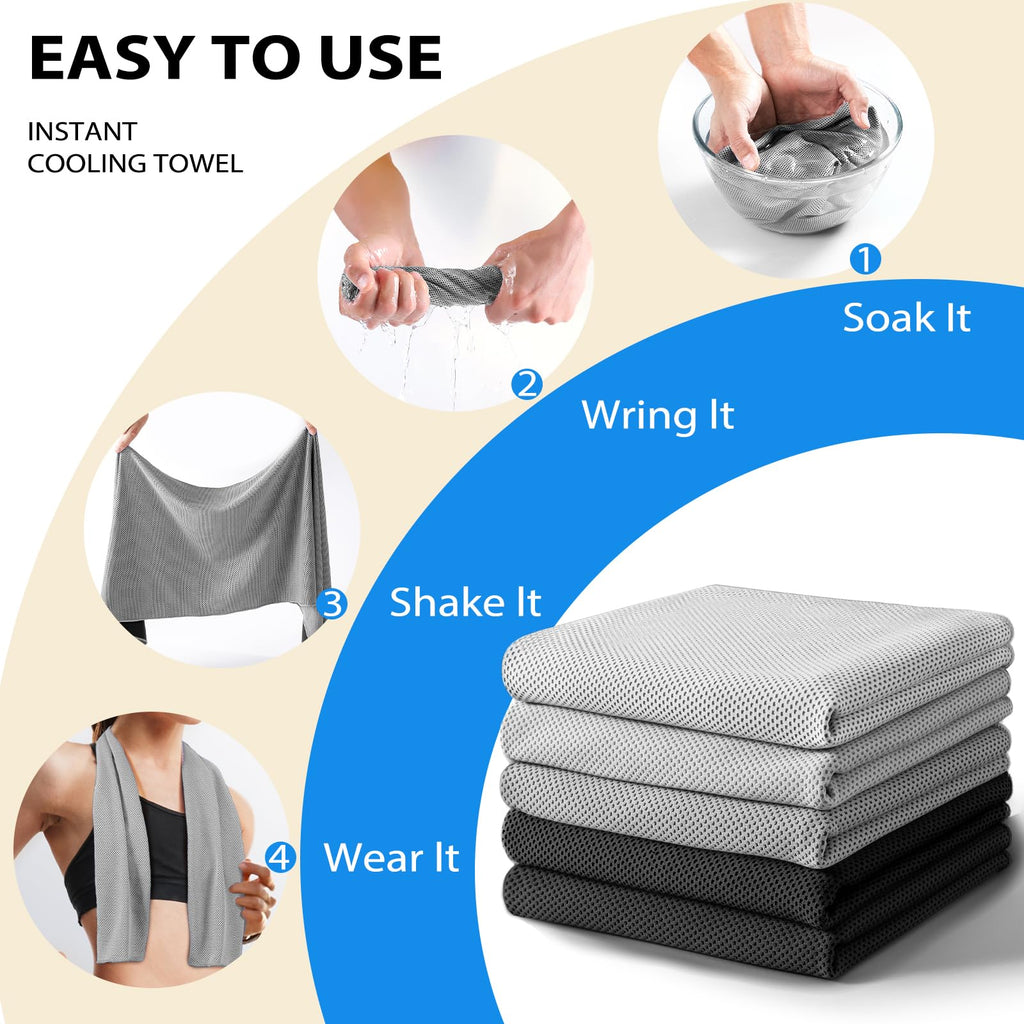 Cooling Towels - 5 Pack Gym Towels, Gym Towel for Working Out, Yoga Towel, Quick Dry Towel for Running, Camping, Fitness & More Activities