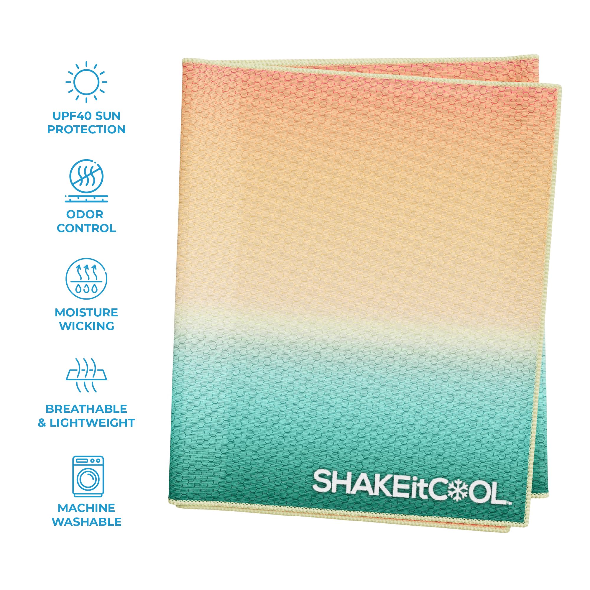 SHAKEitCOOL Extended Size Cooling Towel – Be Cool in Style - Heat Relief, Soft, Lightweight, Sun Protection, Easy Clean - Perfect for Biking, Hiking, Running, Yoga, Golf - Blue Purple Wave M