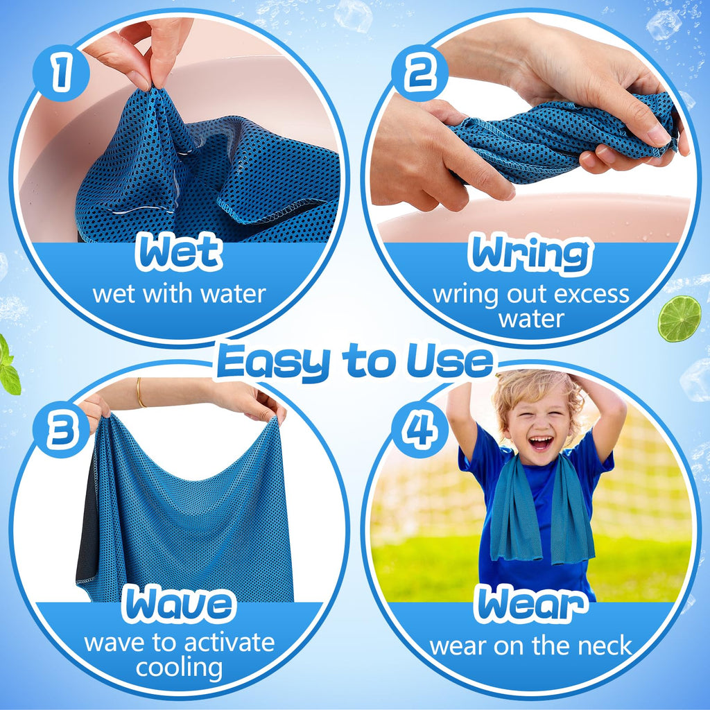 4 Pack Mini Cooling Towels (30"x9") - Kids Cooling Towel, Soft Breathable Cooling Neck Wraps with UPF 50 Sun Protection for Boys Girls Running Exercise Parent-child Activities School Outdoor Sports