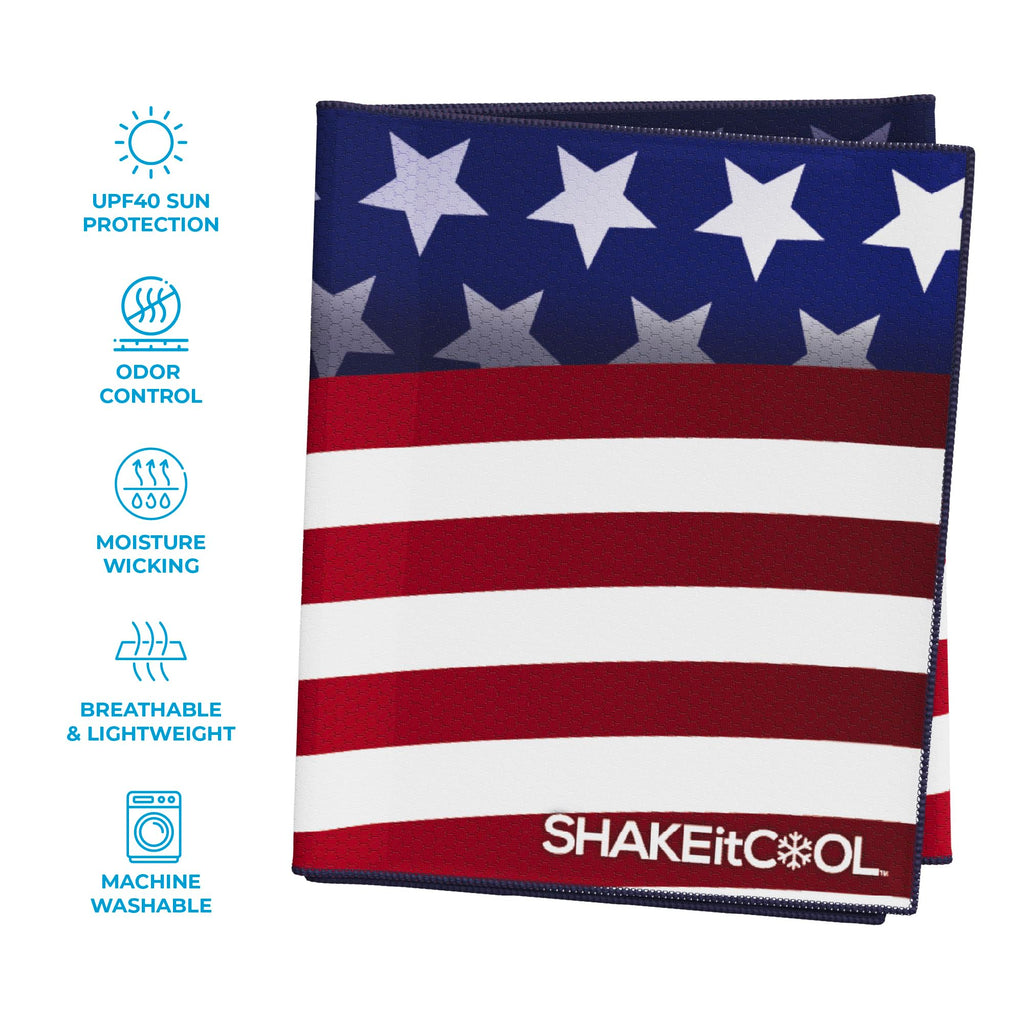 SHAKEitCOOL Extended Size Cooling Towel – Be Cool in Style - Heat Relief, Soft, Lightweight, Sun Protection, Easy Clean - Perfect for Biking, Hiking, Running, Yoga, Golf - Blue Purple Wave M