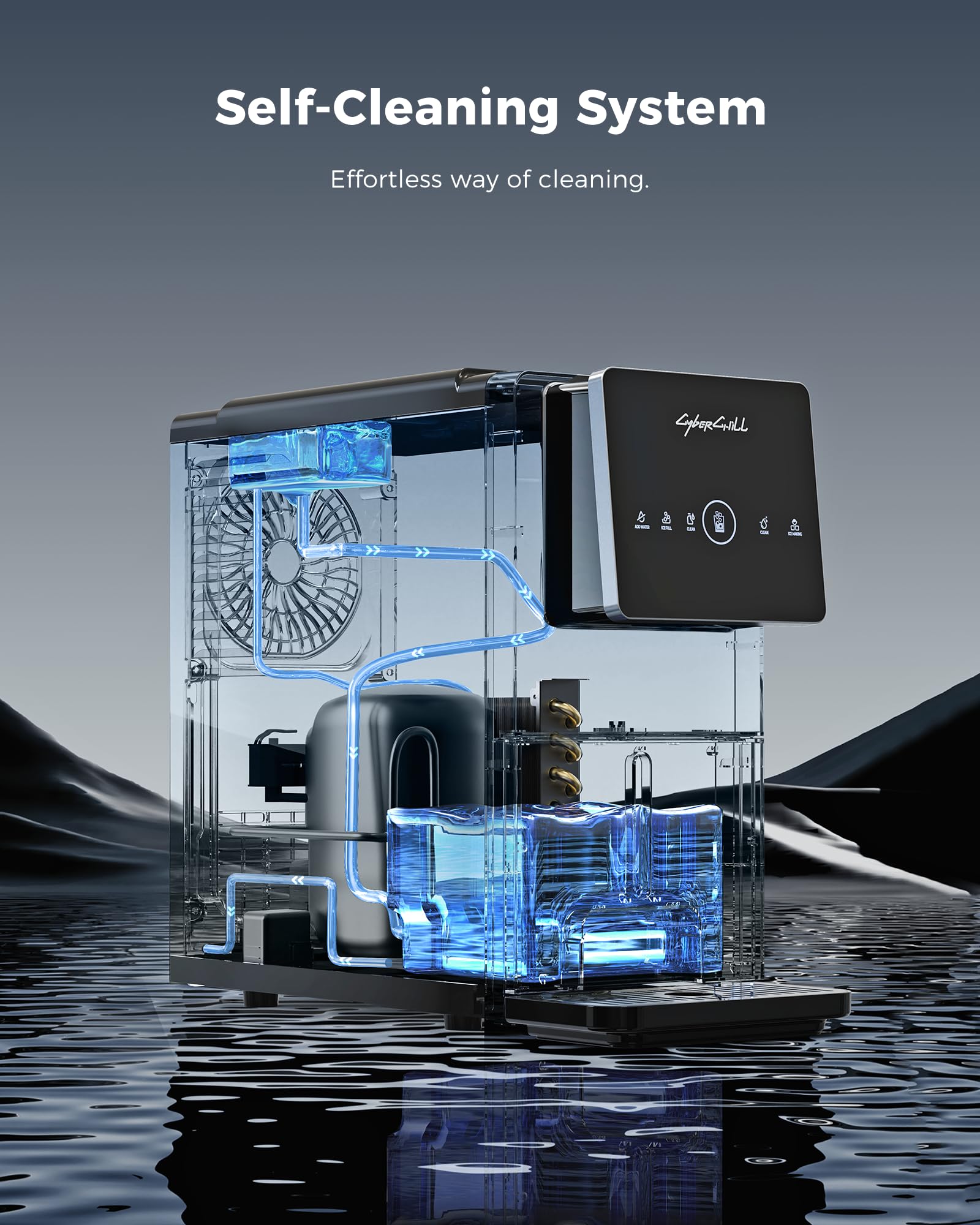 CyberChill Nugget Ice Maker Countertop 44lbs Per Day Pebble Sonic Ice Makers Machine Chewable Pellet Ice with Self-Cleaning Removable Water Tank See Through Window for Home/Kitchen/Office