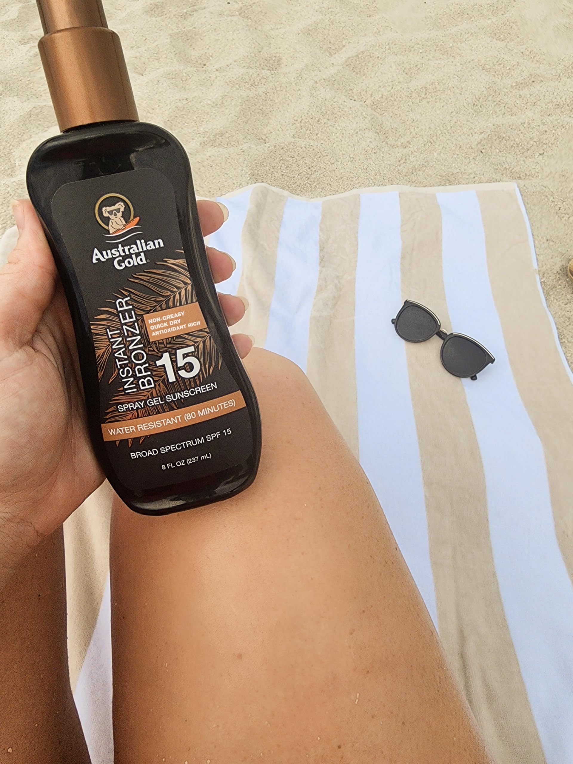 Australian Gold Spray Gel Sunscreen with Instant Bronzer SPF 50, 8 Ounce | Moisturize & Hydrate Skin | Broad Spectrum | Water Resistant,B07DG52KLY