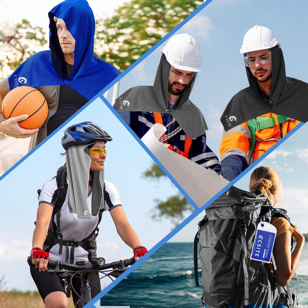 CSITE Cooling Hoodie Towels, Instant Cooling Towels for Neck and Face, UPF 50 Sun Protection, Ice Towel for Hot Weather, Head Towel for Sports, Camping, Cycling & More Activities