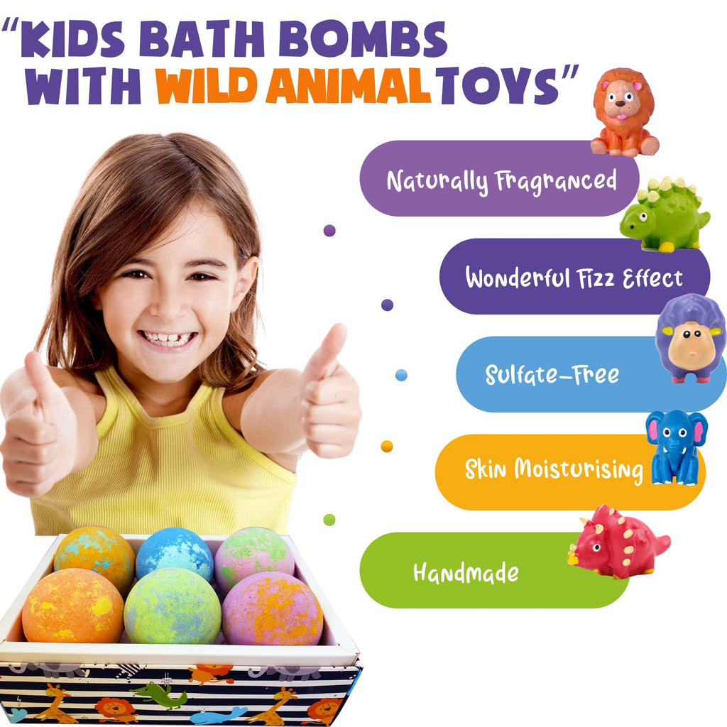 Bath Bombs for Kids with Surprise Inside - Organic Bath Fizzies with Toys Inside. All Natural, Gentle, and Kids Safe, Rainbow Spa Bath Fizz Balls, Birthday Gifts for Boys, Toddlers, Baby
