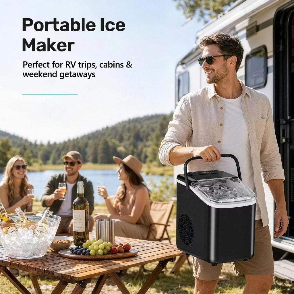 OLIXIS Countertop Ice Maker with Self-Cleaning, Portable Ice Maker Machine with Scoop, 26Lbs/24H, 9 Cubes in 6 Mins, 2 Sizes of Bullet for Home, Kitchen, Office, Black