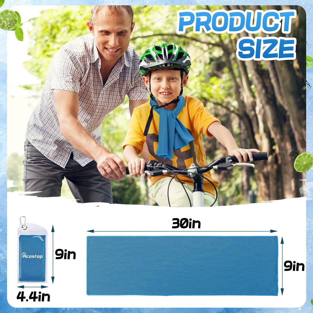 4 Pack Mini Cooling Towels (30"x9") - Kids Cooling Towel, Soft Breathable Cooling Neck Wraps with UPF 50 Sun Protection for Boys Girls Running Exercise Parent-child Activities School Outdoor Sports