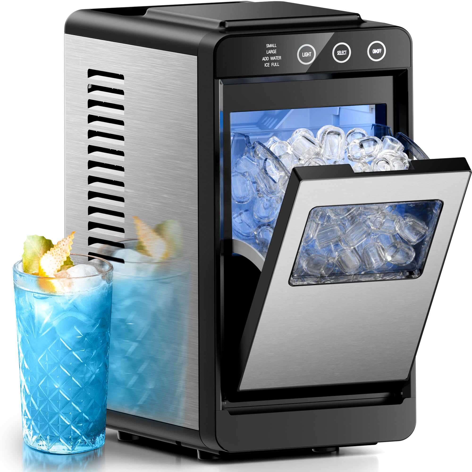 Electactic Ice Makers Countertop,26Lbs/24H,8Pcs in 6Mins,Portable Ice Maker Machine with Self-Cleaning,Interior Lighting,2 Sizes of Bullet Ice for Home/Office/Party(Black)