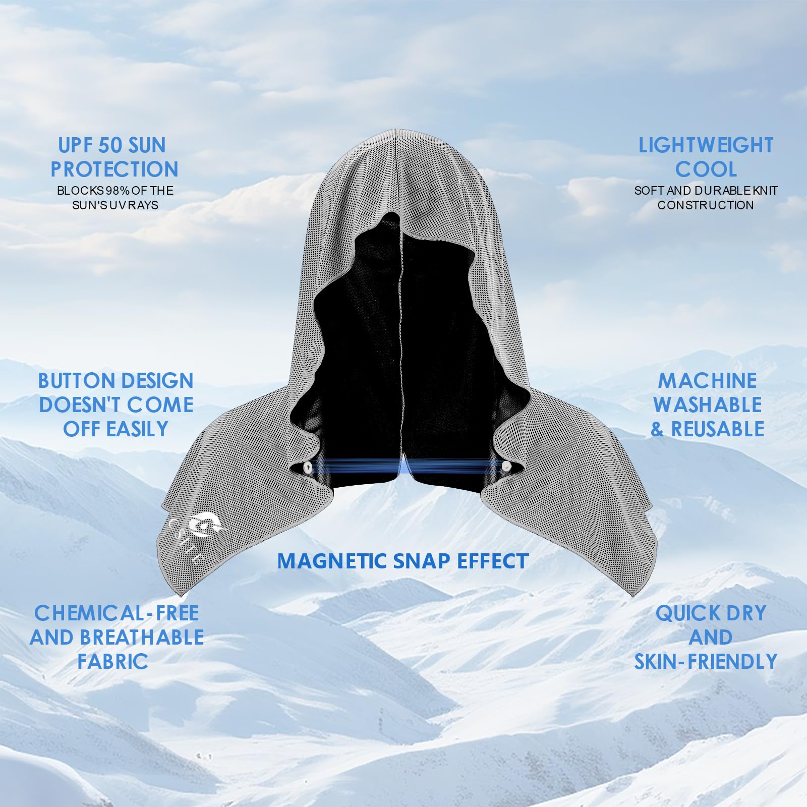 CSITE Cooling Hoodie Towels, Instant Cooling Towels for Neck and Face, UPF 50 Sun Protection, Ice Towel for Hot Weather, Head Towel for Sports, Camping, Cycling & More Activities