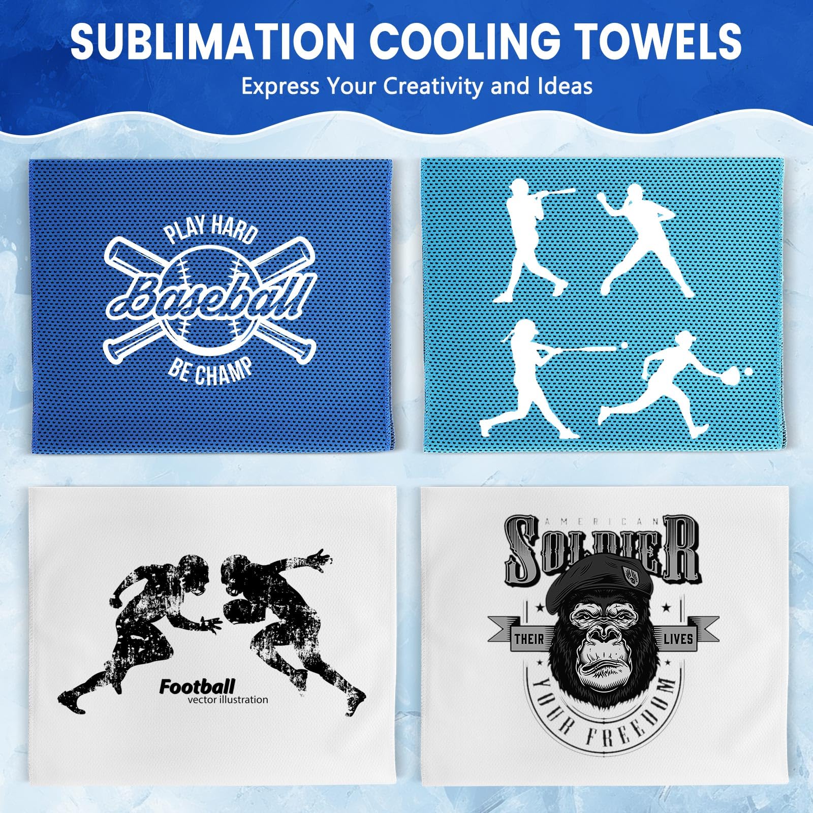 Hosuly 1000 Pack Cooling Towels Bulk 40 x 12 Inch Large Chilly Breathable Sweat Sports Cold Towels Sublimation Microfiber Ice Neck Rag for Hot Weather Workout Gym Team Gift (Dark Blue)