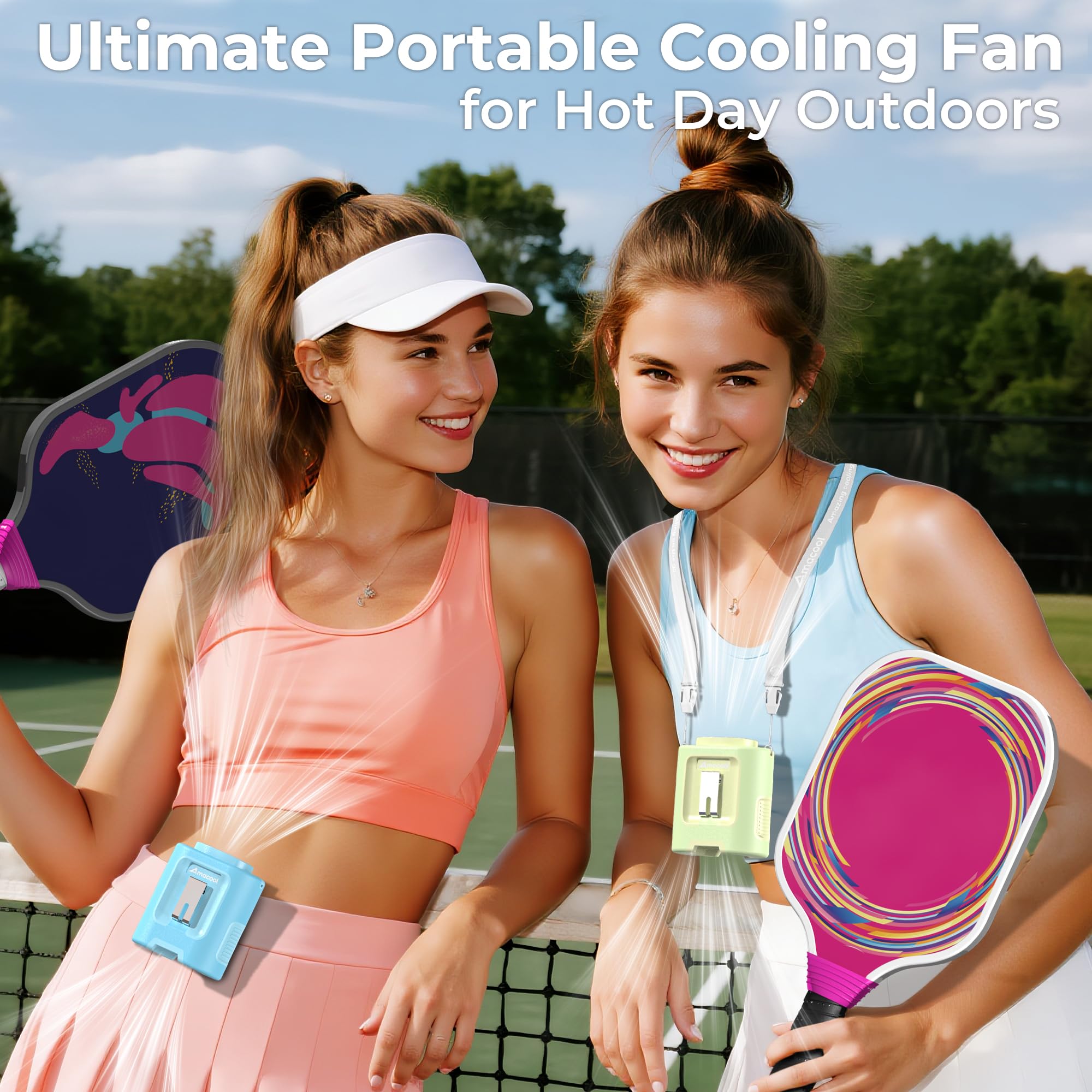 AMACOOL Portable Waist Fan Clip On, MAX 40H Work Time, 10000mAh Rechargeable Wearable Shirt Fan with Light, 16000RPM Powerful 5 Speed Belt Fans Personal Cooling Fans for Outdoor Jobsite Camping Travel