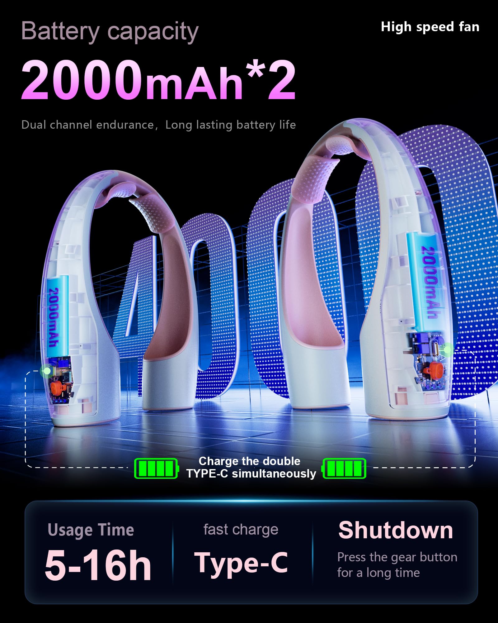 Heelkl AI Neck Fan, 4 Speeds Adjustable Portable Personal Fan Rechargeable, 4000 mAh Battery Faster Cooling Wearable Fan, Ultra Quiet for Home, Office, Travel, Outdoor