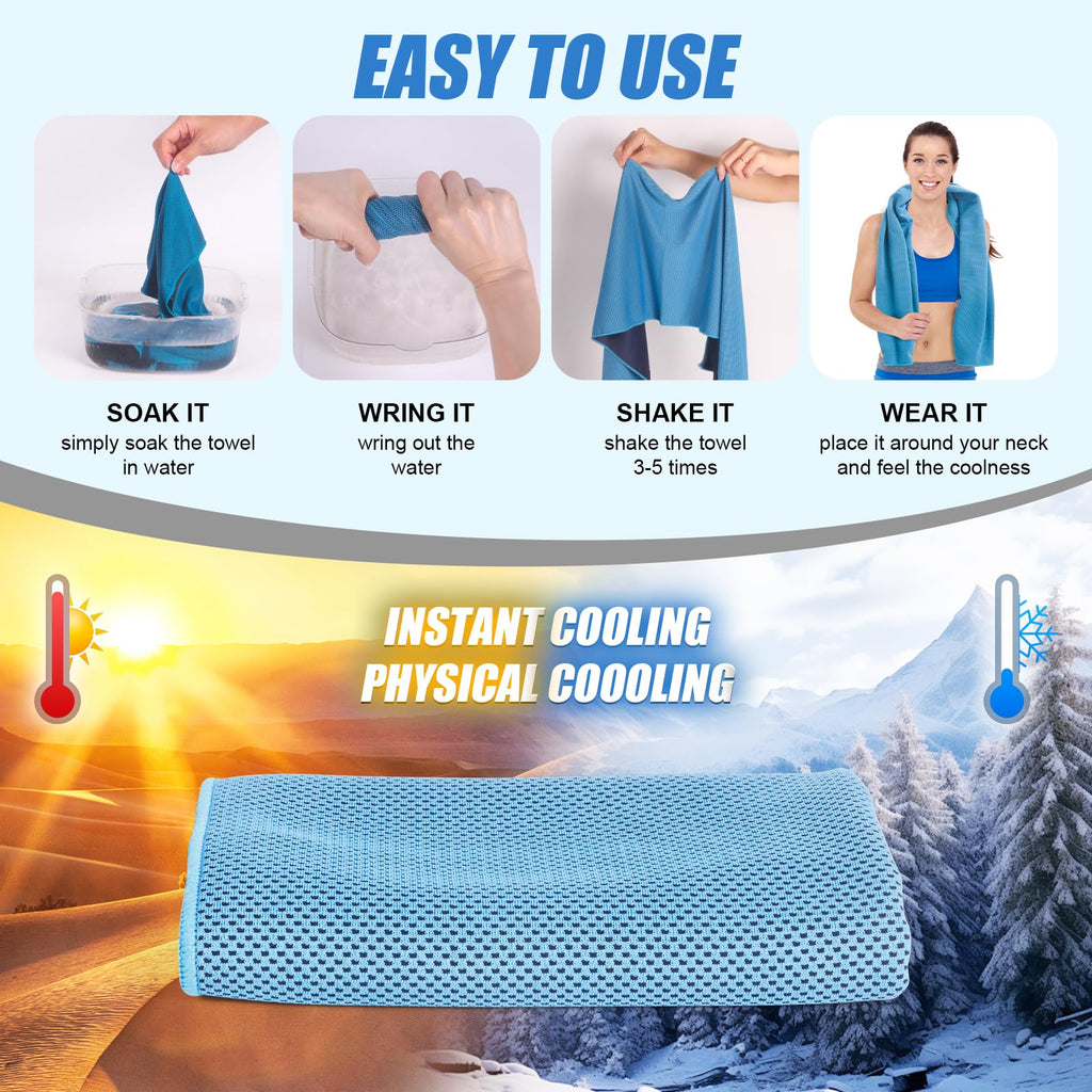 4 Pack Cooling Towels Cloth for Neck and Face, Ice Cool Towel Cold Rags for Sports Gym Fitness Yoga Running Tennis Baseball Hiking Camping(Y-4PACK-02)