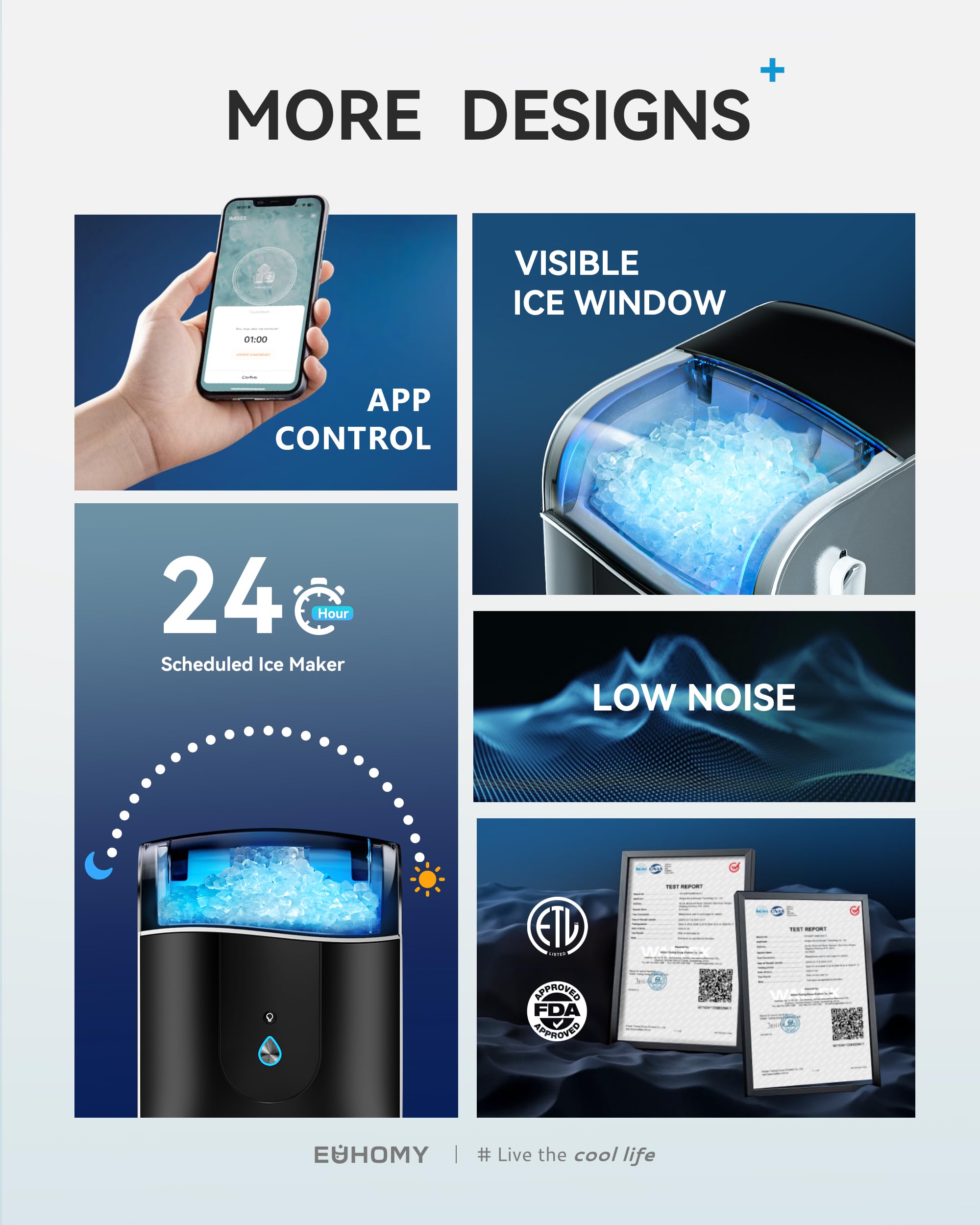 EUHOMY Ice Maker Countertop with Carry Handle, 9 Cubes Ready in 6 Mins, 26.5lbs/24H, Self-Cleaning, 2 Sizes of Bullet Ice with Basket and Scoop, Portable Ice Maker Machine for Home, Kitchen, Office
