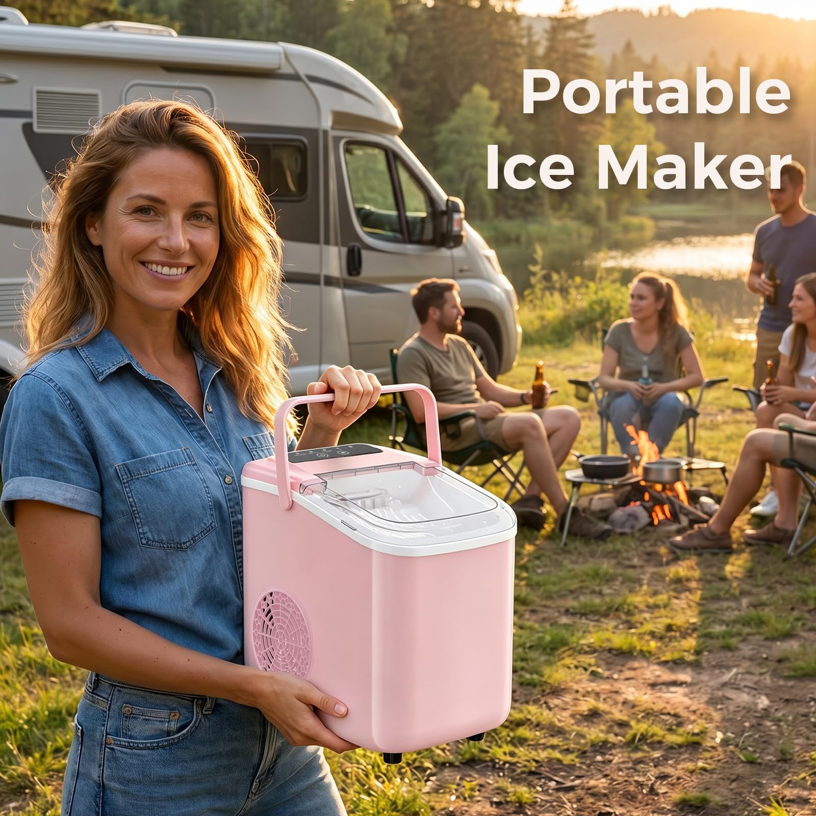 Countertop Ice Maker, Portable Ice Machine with Carry Handle Basket and Scoop, 9 Bullet Cubes Ready in 6 Mins, 26lbs Daily, Self-Cleaning for Home, Kitchen, Camping, RV