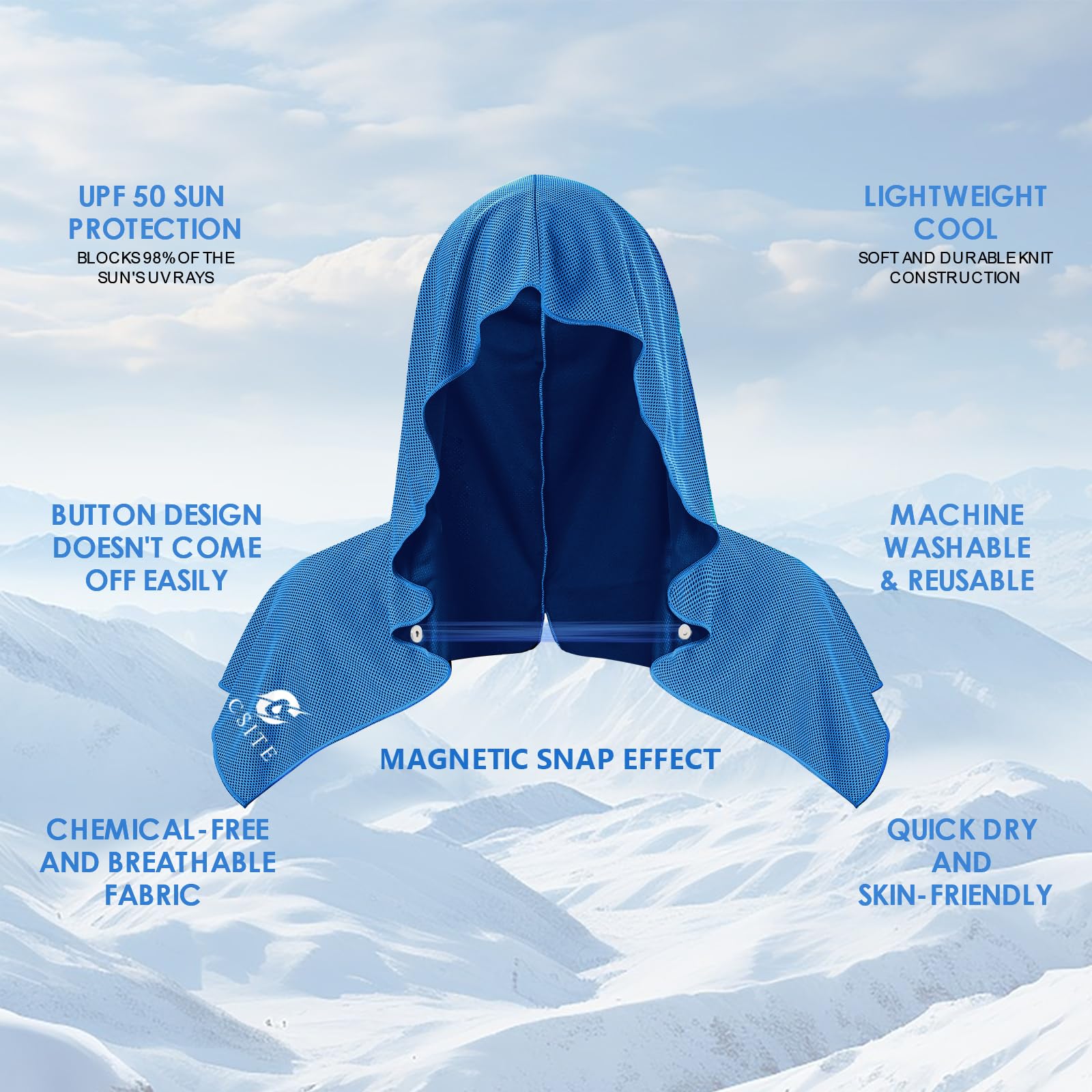 CSITE Cooling Hoodie Towels, Instant Cooling Towels for Neck and Face, UPF 50 Sun Protection, Ice Towel for Hot Weather, Head Towel for Sports, Camping, Cycling & More Activities