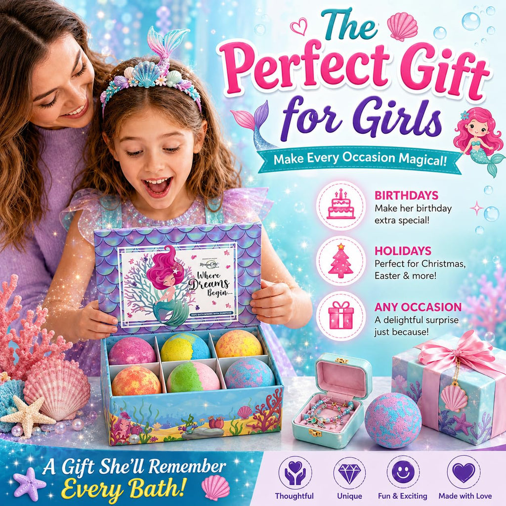 Bath Bombs for Kids with Surprise Inside - Organic Bath Fizzies with Toys Inside. All Natural, Gentle, and Kids Safe, Rainbow Spa Bath Fizz Balls, Birthday Gifts for Boys, Toddlers, Baby