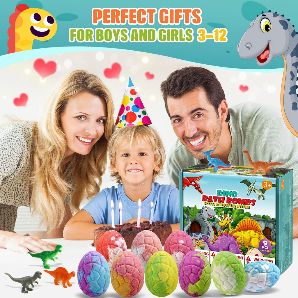 Qivatex Bath Bombs for Kids with Dinosaur Toys Inside, Natural Organic | Fun Bubble Bath Gift Set, Perfect for Fathers Day & Kids Birthday Presents. Gentle Formula for Daily Bath Time