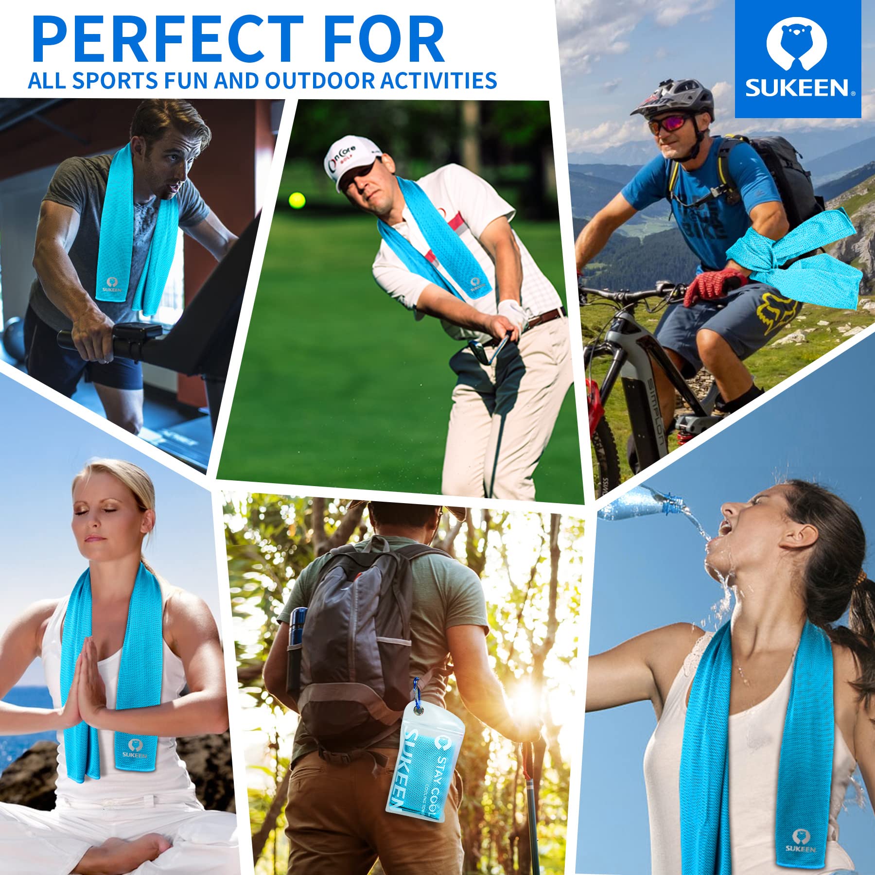 Sukeen Cooling Towel for Neck and Face (40"x12"), Microfiber Bulk Cooling Towels for Athletes Cooling Neck Wraps Instant Cooling Towels for Yoga,Gym,Golf,Running,Fitness and Workout