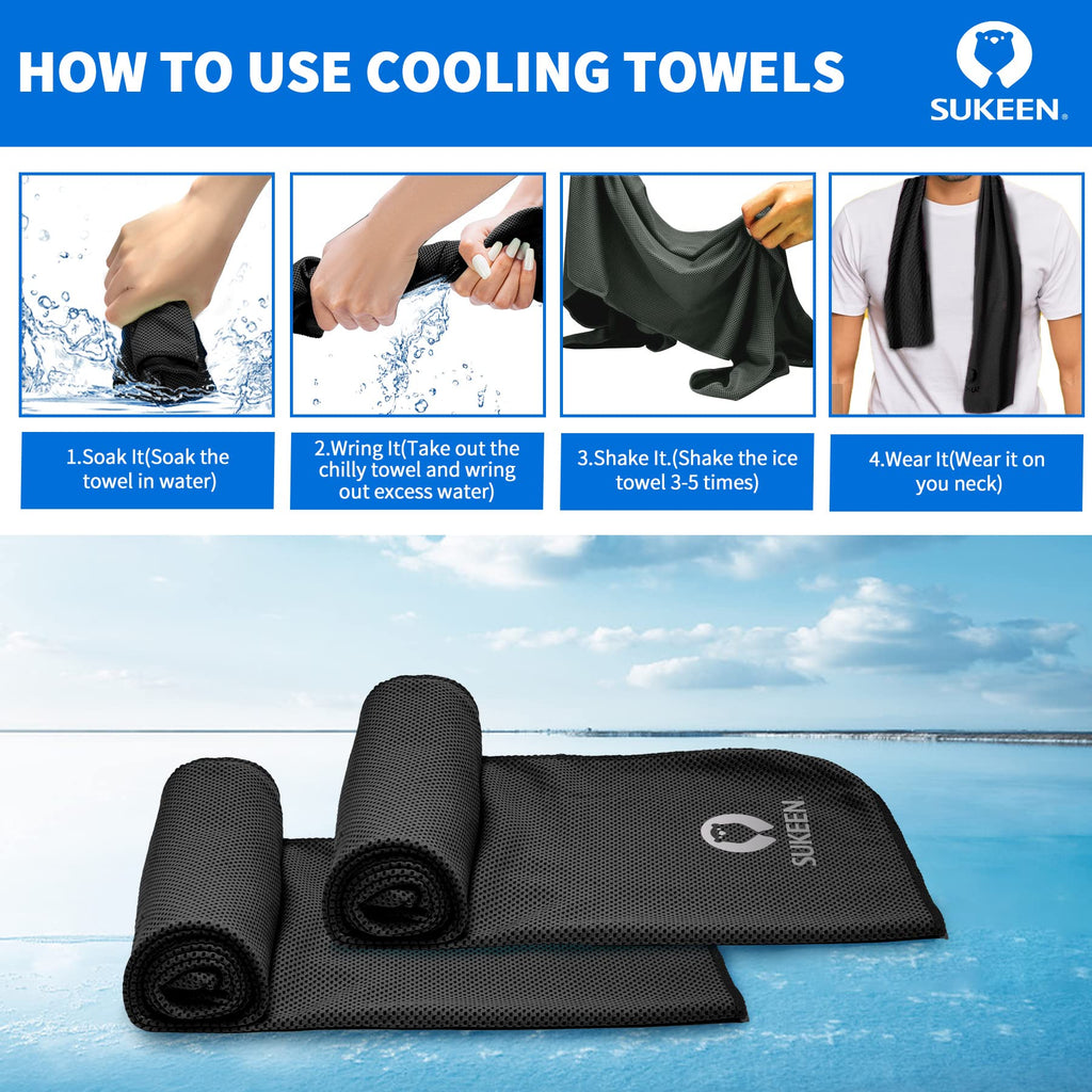 Sukeen 4Pack Cooling Towel (40"x12"),Ice Towel,Soft Breathable Chilly Towel,Microfiber Towel for Yoga,Sport,Running,Gym,Workout,Camping,Fitness,Workout & More Activities