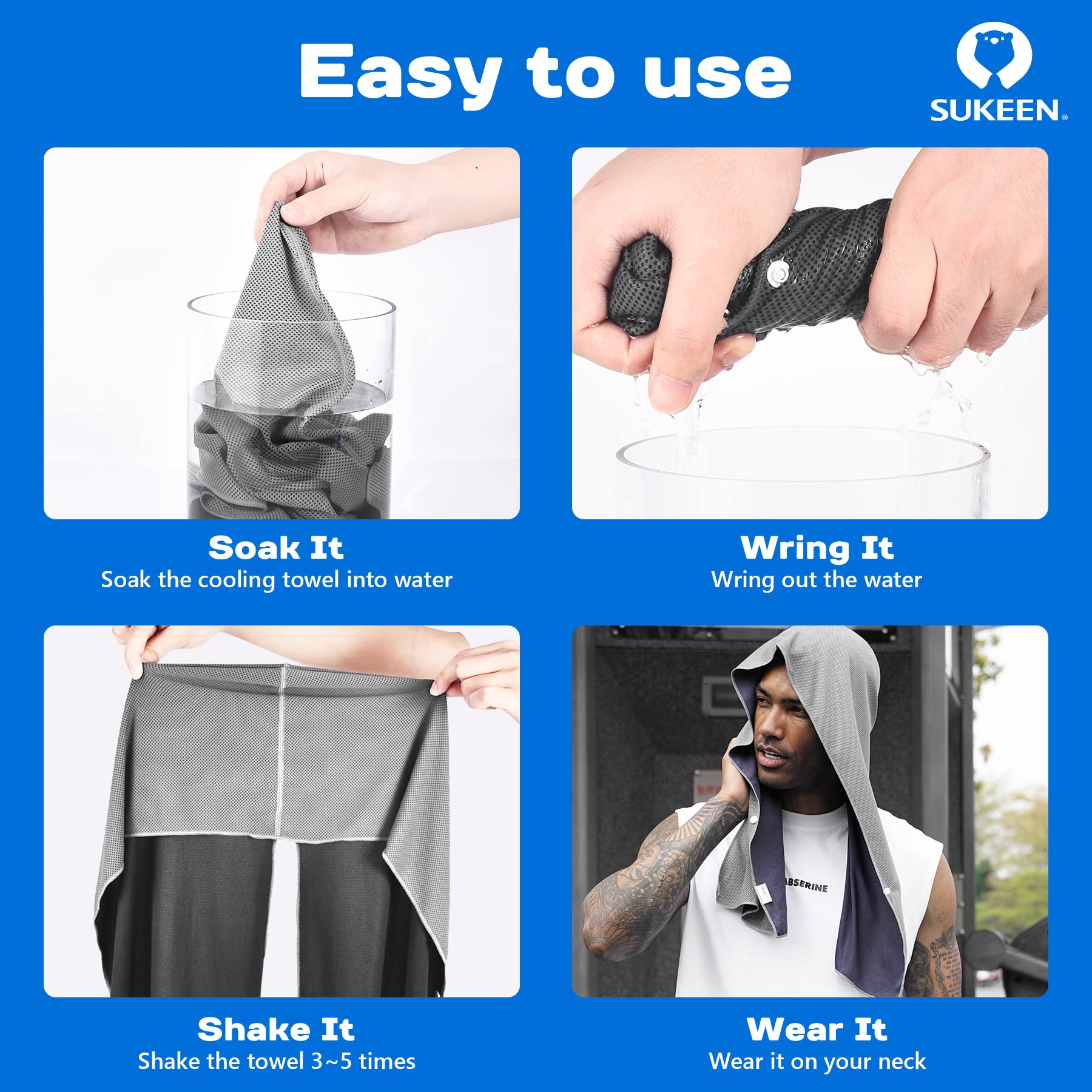 Sukeen Cooling Hoodie Towel, Absorbent Quick-Drying Cooling Towels for Neck and Face, UV Sun Protection Cooling Neck Wraps Sport Head Cooling Towel Hot Weather