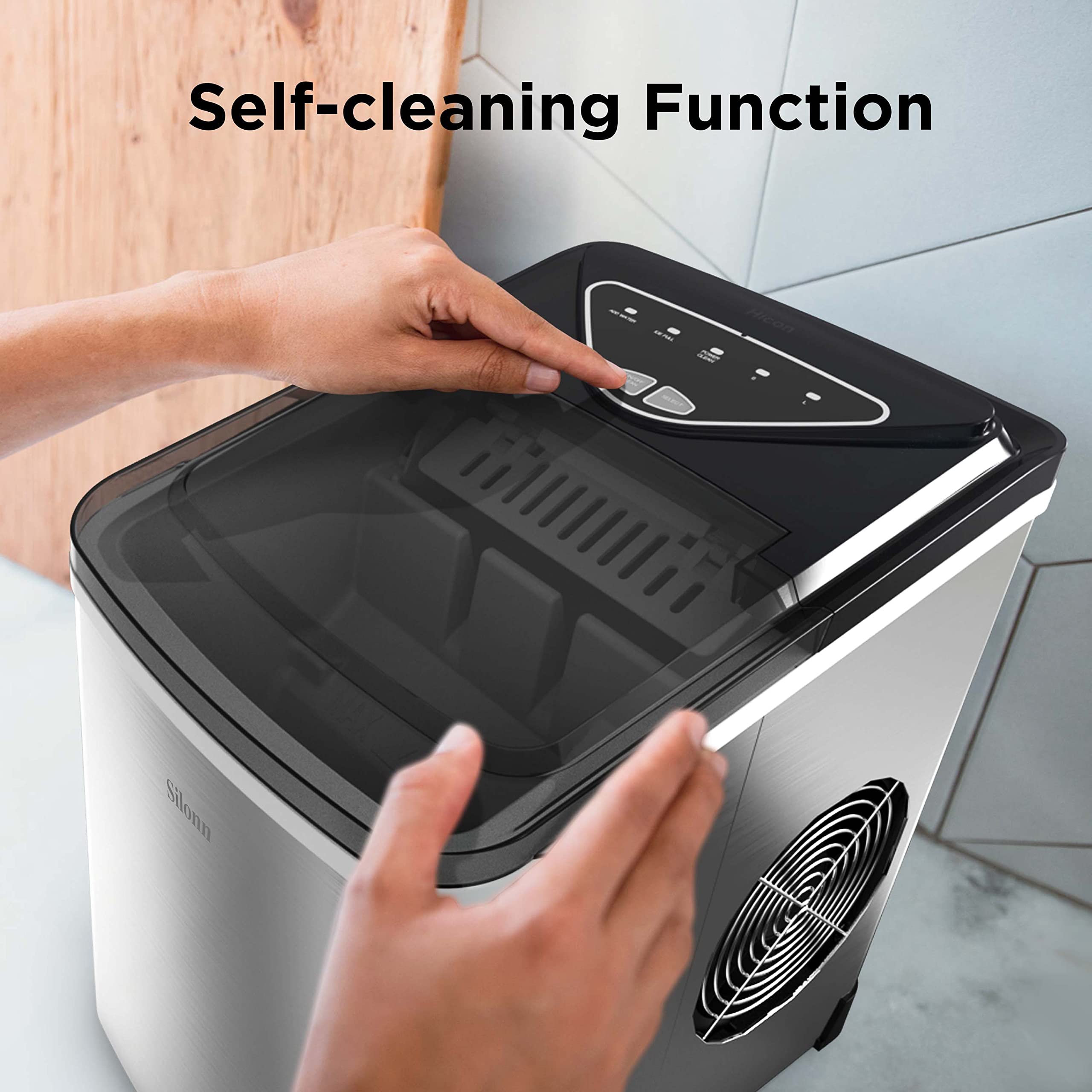 Silonn Nugget Ice Maker Countertop, Pellet Ice Machine with Self-Cleaning Function, Sonic Ice Maker Produces 36lbs of Chewable Ice in 24 Hours, Ideal for Home Kitchen and Office (Black)
