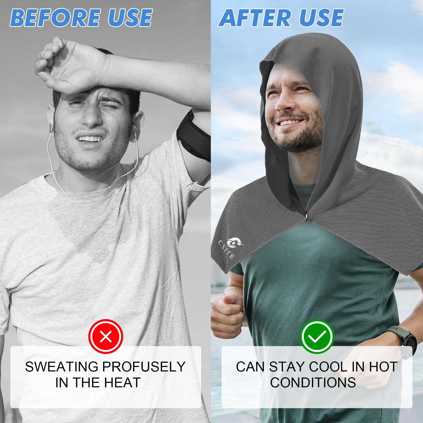 CSITE Cooling Hoodie Towels, Instant Cooling Towels for Neck and Face, UPF 50 Sun Protection, Ice Towel for Hot Weather, Head Towel for Sports, Camping, Cycling & More Activities