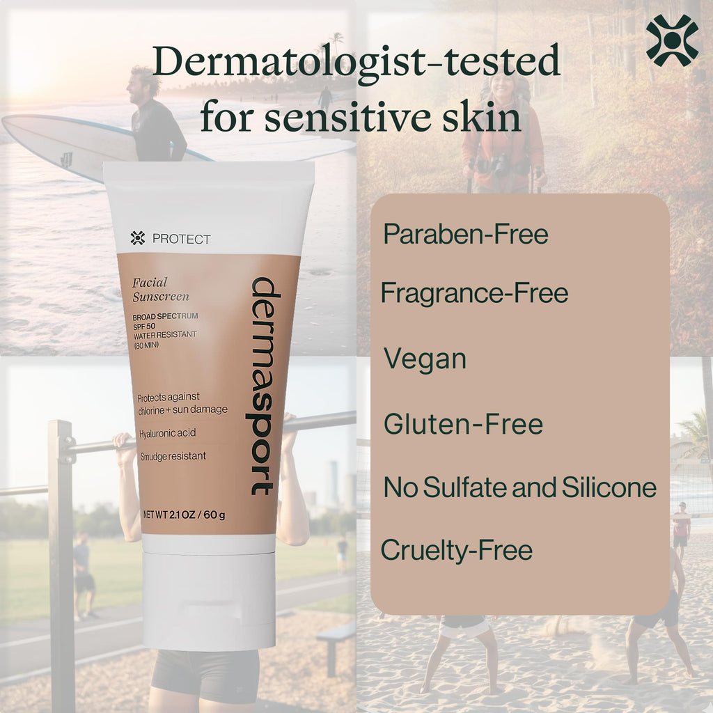 Dermasport SPF 50 Facial Sunscreen Lotion for Athletes, Zinc Oxide Hydrating, Non-Greasy, Broad Spectrum Sun Protection, Oil-Free, Reef-Safe, Face Sunscreen Resistant to every Sport