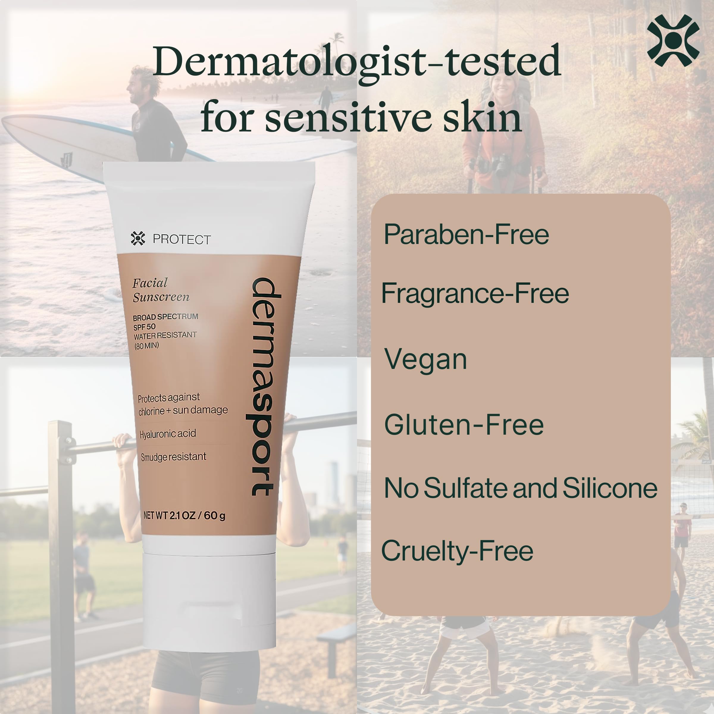Dermasport SPF 50 Facial Sunscreen Lotion for Athletes, Zinc Oxide Hydrating, Non-Greasy, Broad Spectrum Sun Protection, Oil-Free, Reef-Safe, Face Sunscreen Resistant to every Sport