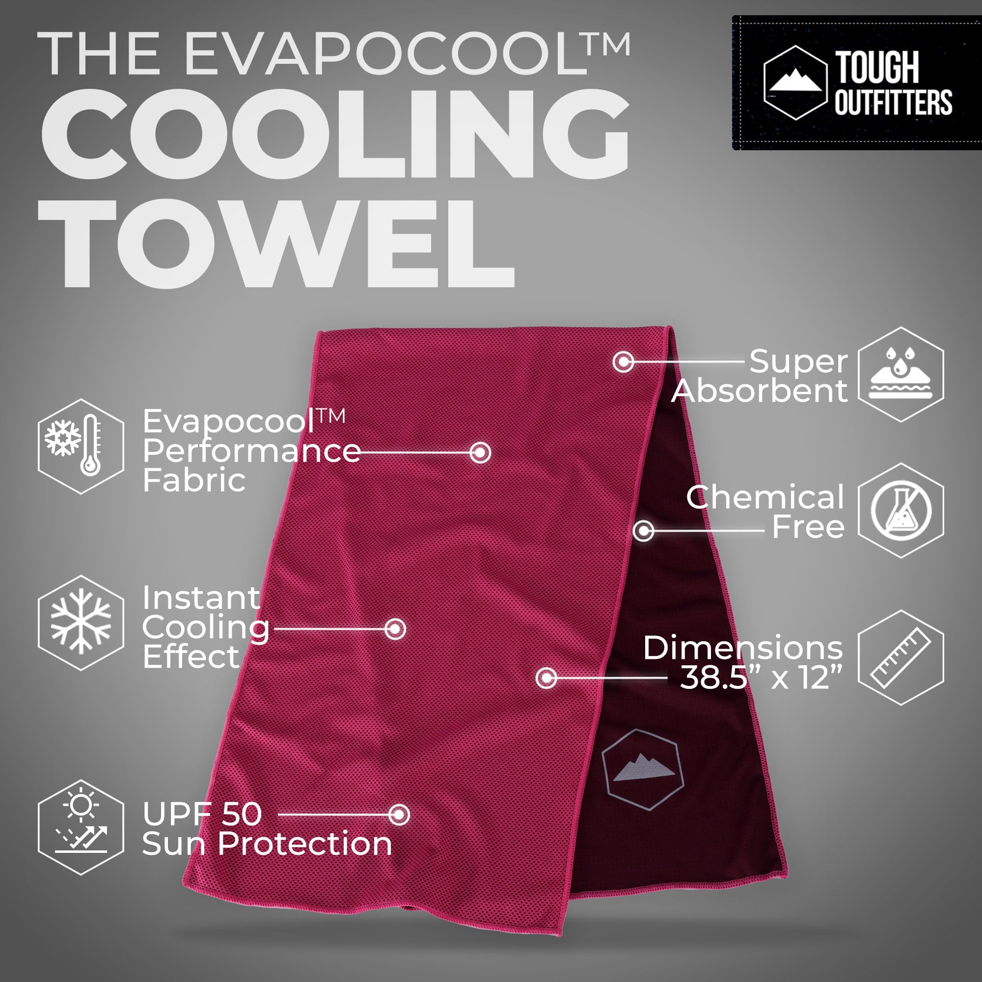 Tough Outdoors Cooling Towels for Neck Face - Neck Cooling Towel for Hot Weather Yoga Sports Golf Sweat - Instant Cold Towel