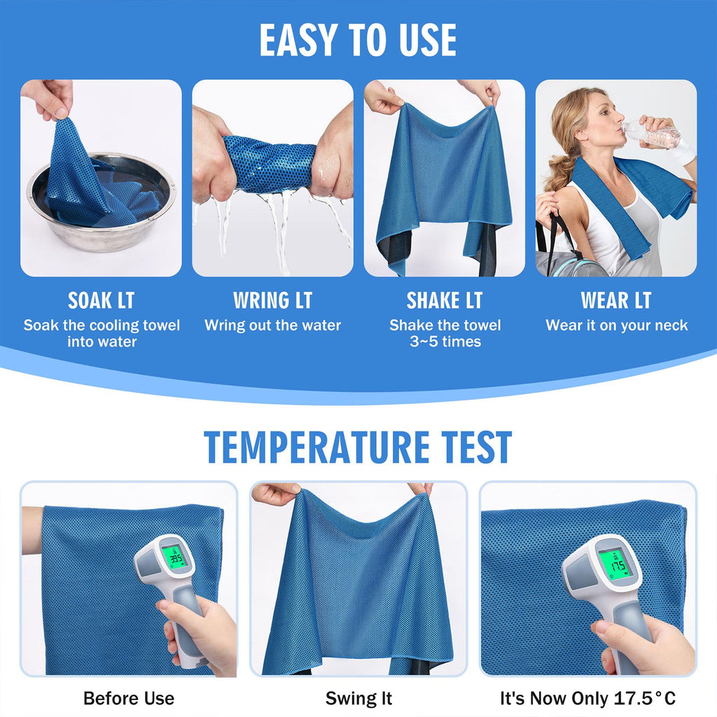 Hemndic 4 Pack Cooling Towels (40"x12"), Soft Breathable Cooling Towels for Neck and Face, Microfiber Workout Towels for Yoga, Golf, Running, Hiking & More Activities