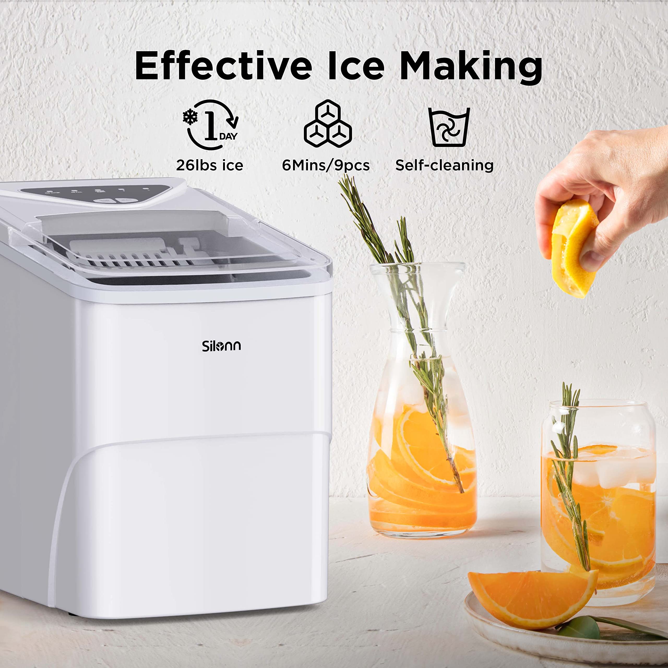 Silonn Nugget Ice Maker Countertop, Pellet Ice Machine with Self-Cleaning Function, Sonic Ice Maker Produces 36lbs of Chewable Ice in 24 Hours, Ideal for Home Kitchen and Office (Black)