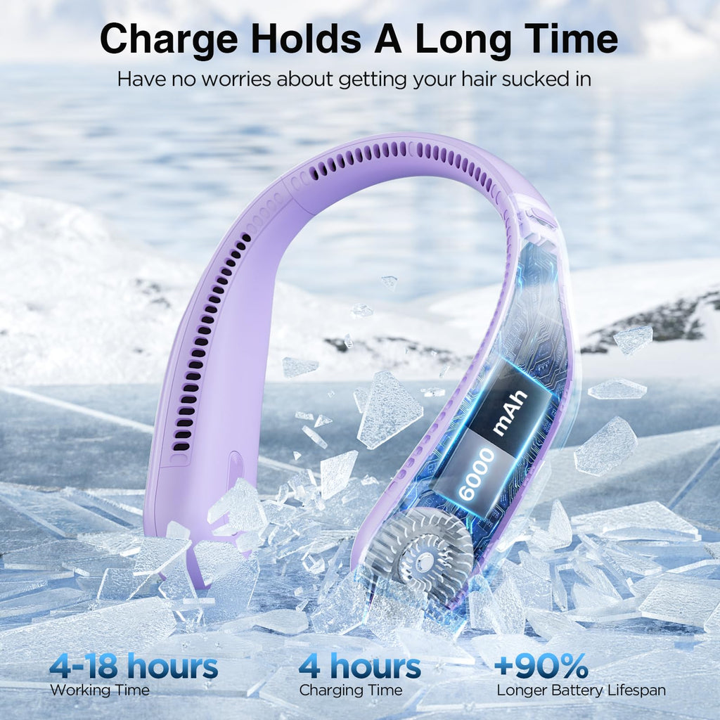 Hotsales Neck Fan, Hands Free Bladeless Neck Fans Portable Rechargeable, 6000 mAh Battery Operated Wearable Personal Fan, Cooling Neck Fan, 3 Speeds, USB Fan Gifts for Men, Women, Travel, Outdoor