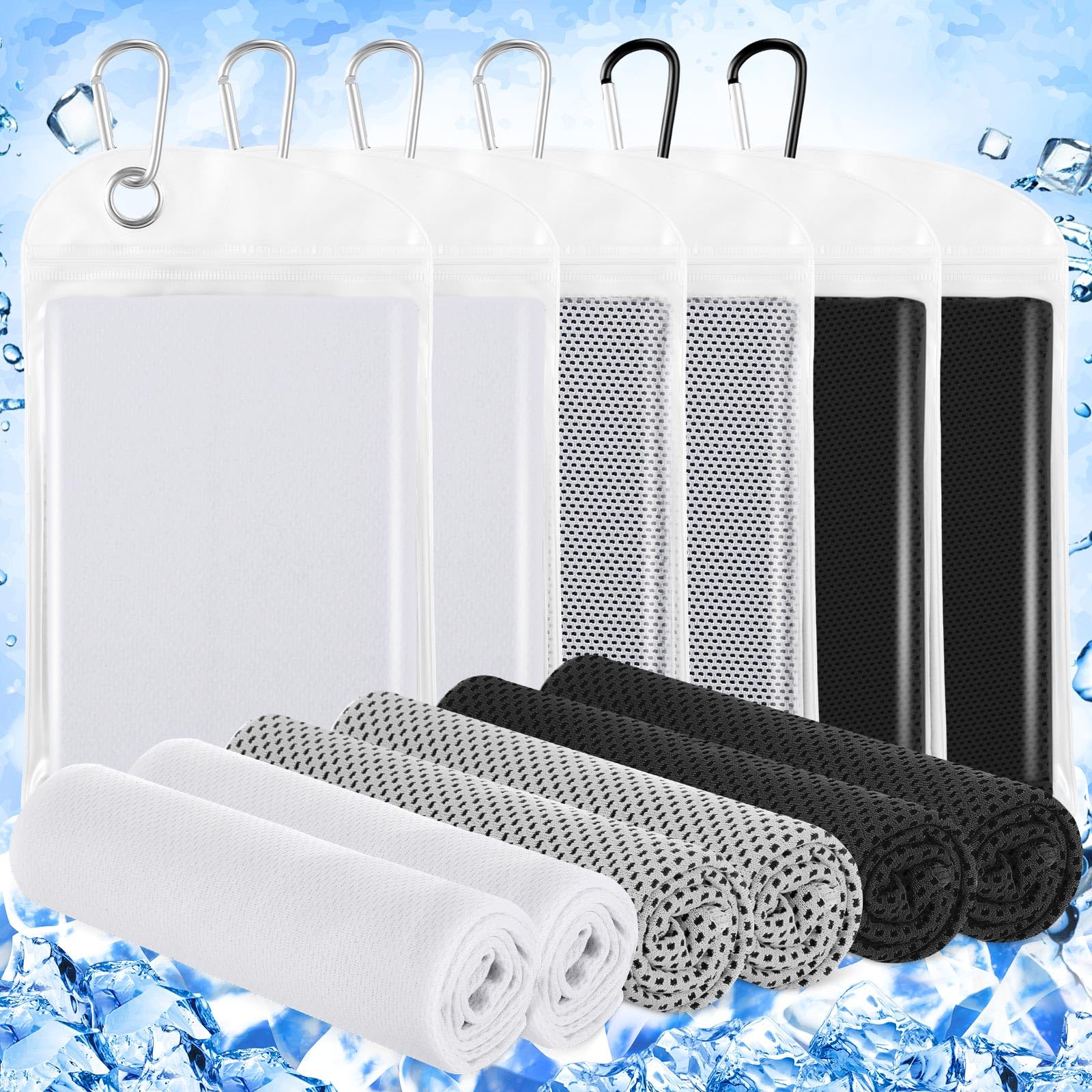 Hosuly 6 Pack Cooling Towels 40" x 12" Sport Towels, Cooling Rag for Neck and Face Ice Breathable Chilly Portable Neck Wraps for Yoga(Black)