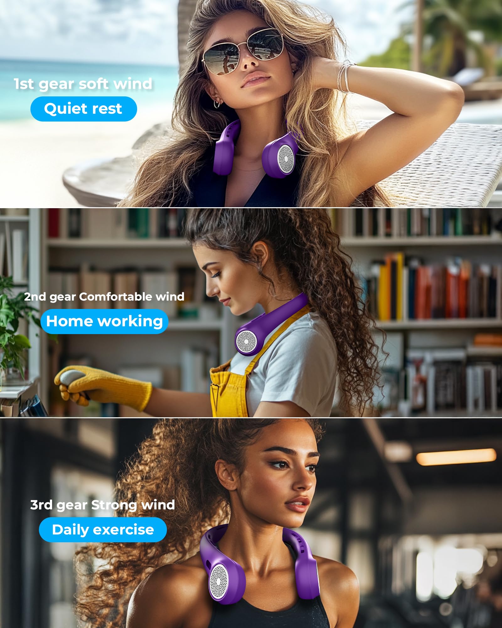 Neck Fan with 4000mAh Rechargeable Battery & LED Display, Portable Personal Cooler for Women/Men, 3-Speed Bladeless 360° Cooling Fans, Stylish Gift for Gym/Travel/Office, White