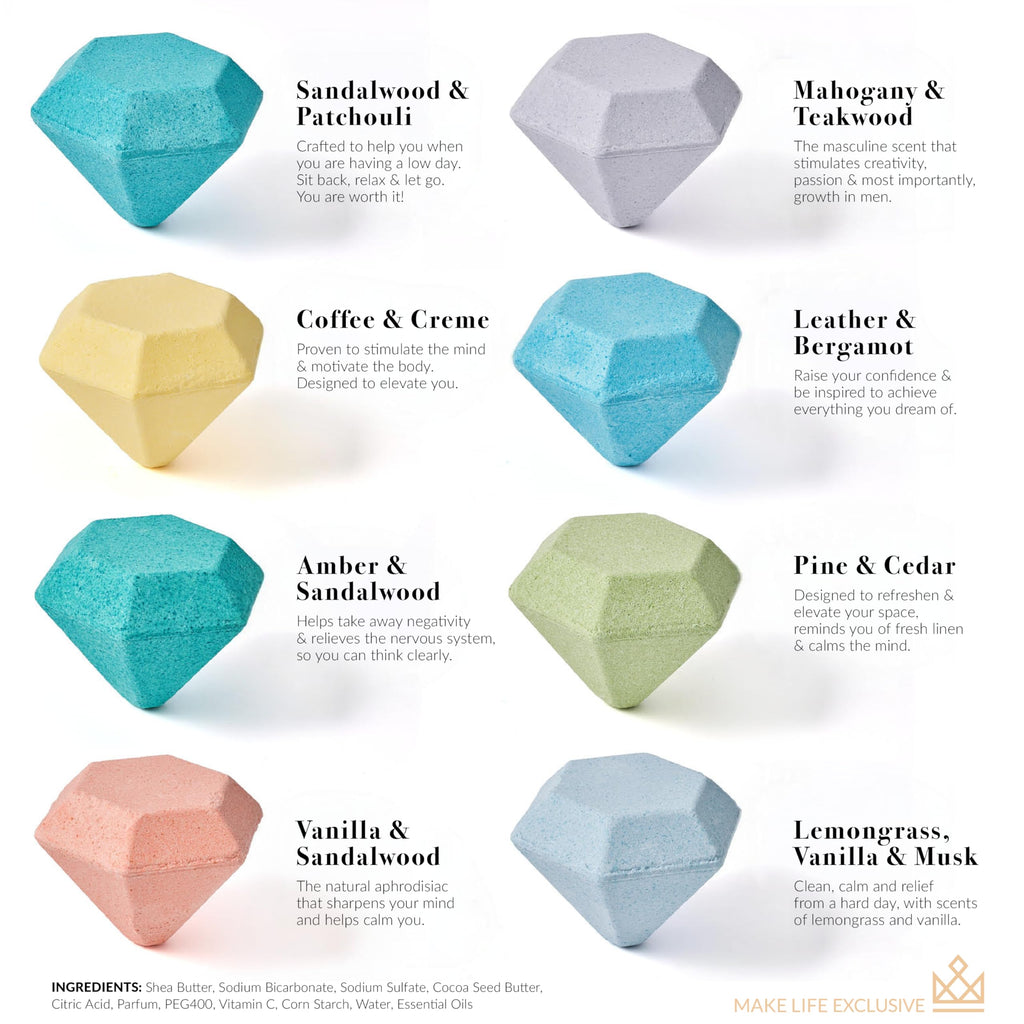 Bath Bombs for Men – 8 Large Diamond Shape Natural Mens Bath Bombs | Relaxing Bubble Bath Set & Bubble Bath Balls for Men | Masculine Scents & Skin Soothing Gift Set