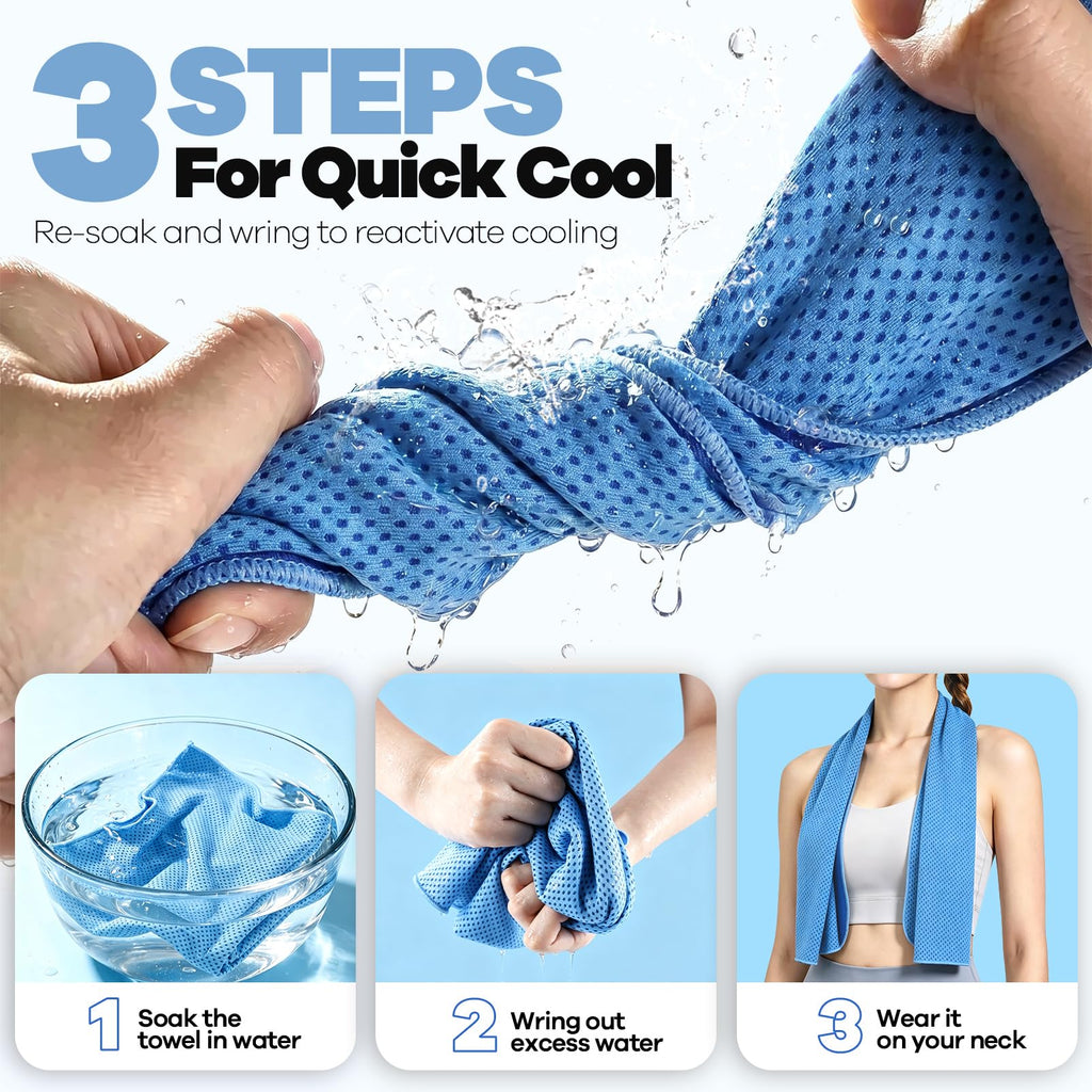 ROXUN Cooling Towels, 4 Pack (40''x12'') Chilly Ice Rags for Neck and Face | Gray+Blue+Green+Black, Soft Breathable, Sports and Outdoor Workouts, Comes with Storage Bags & Carabiners