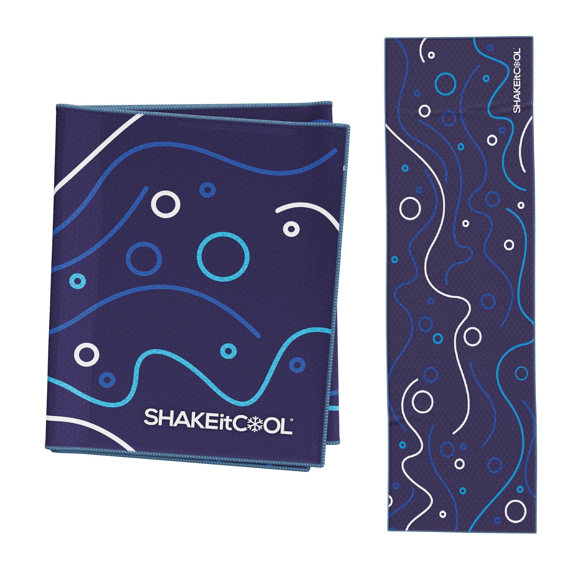 SHAKEitCOOL Extended Size Cooling Towel – Be Cool in Style - Heat Relief, Soft, Lightweight, Sun Protection, Easy Clean - Perfect for Biking, Hiking, Running, Yoga, Golf - Blue Purple Wave M