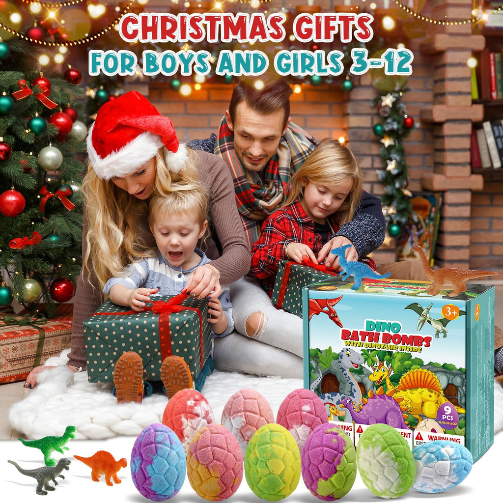 Qivatex Bath Bombs for Kids with Dinosaur Toys Inside, Natural Organic | Fun Bubble Bath Gift Set, Perfect for Fathers Day & Kids Birthday Presents. Gentle Formula for Daily Bath Time
