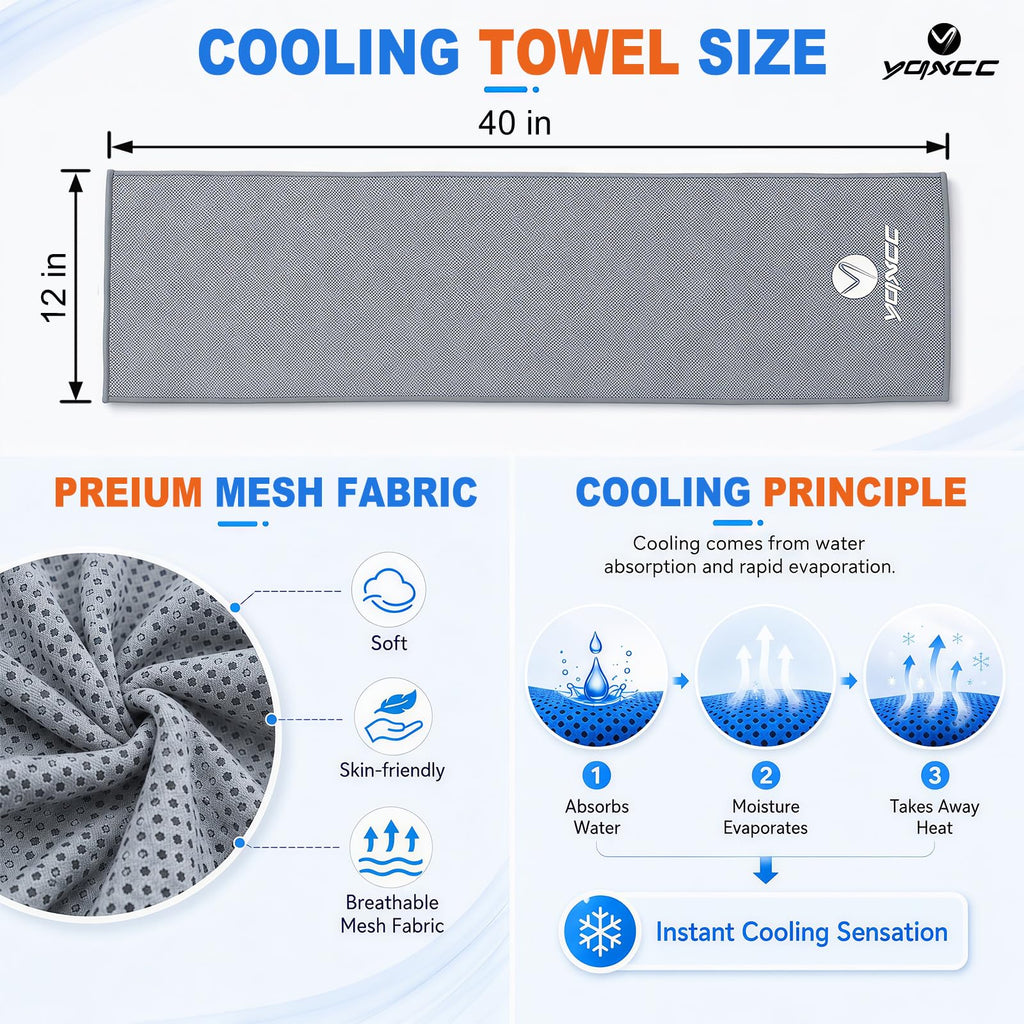 YQXCC 4 Pack Cooling Towels 40"x12", Cool Ice Towels for Neck & Face | Cooling Neck Wraps, Soft Breathable Microfiber Chilly Towels, Ideal for Gym, Yoga, Golf, Running, Camping & Hot Weather