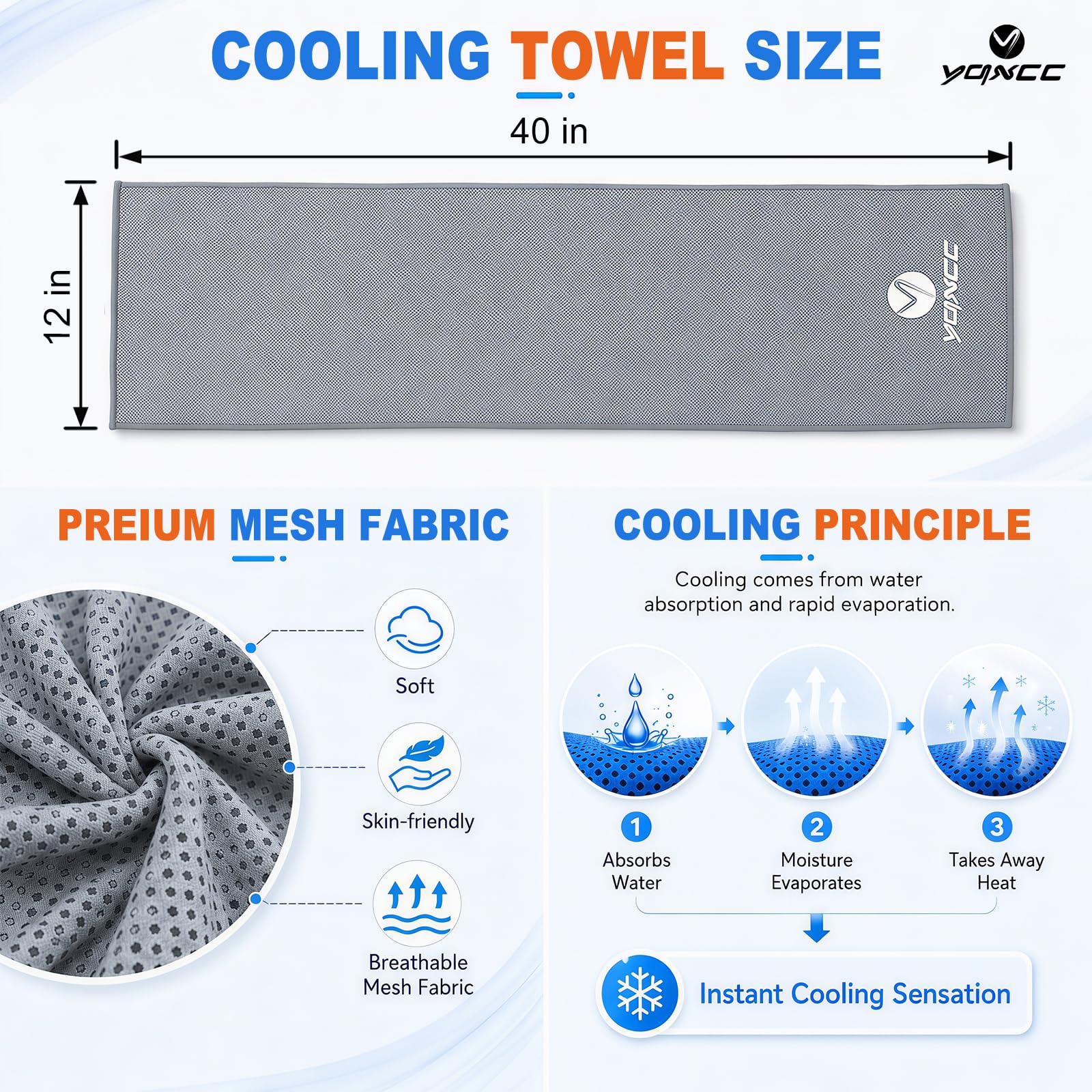 YQXCC 4 Pack Cooling Towels 40"x12", Cool Ice Towels for Neck & Face | Cooling Neck Wraps, Soft Breathable Microfiber Chilly Towels, Ideal for Gym, Yoga, Golf, Running, Camping & Hot Weather