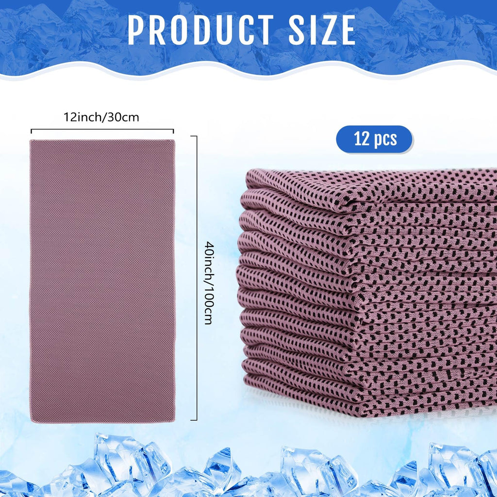 Hosuly 12 Pieces Cooling Towels, 40 x 12 Inch Ice Cool Towel for Neck and Face Microfiber Soft Breathable Chilly Rags for Yoga, Sports, Golf, Gym, Running, Workout(Purple)