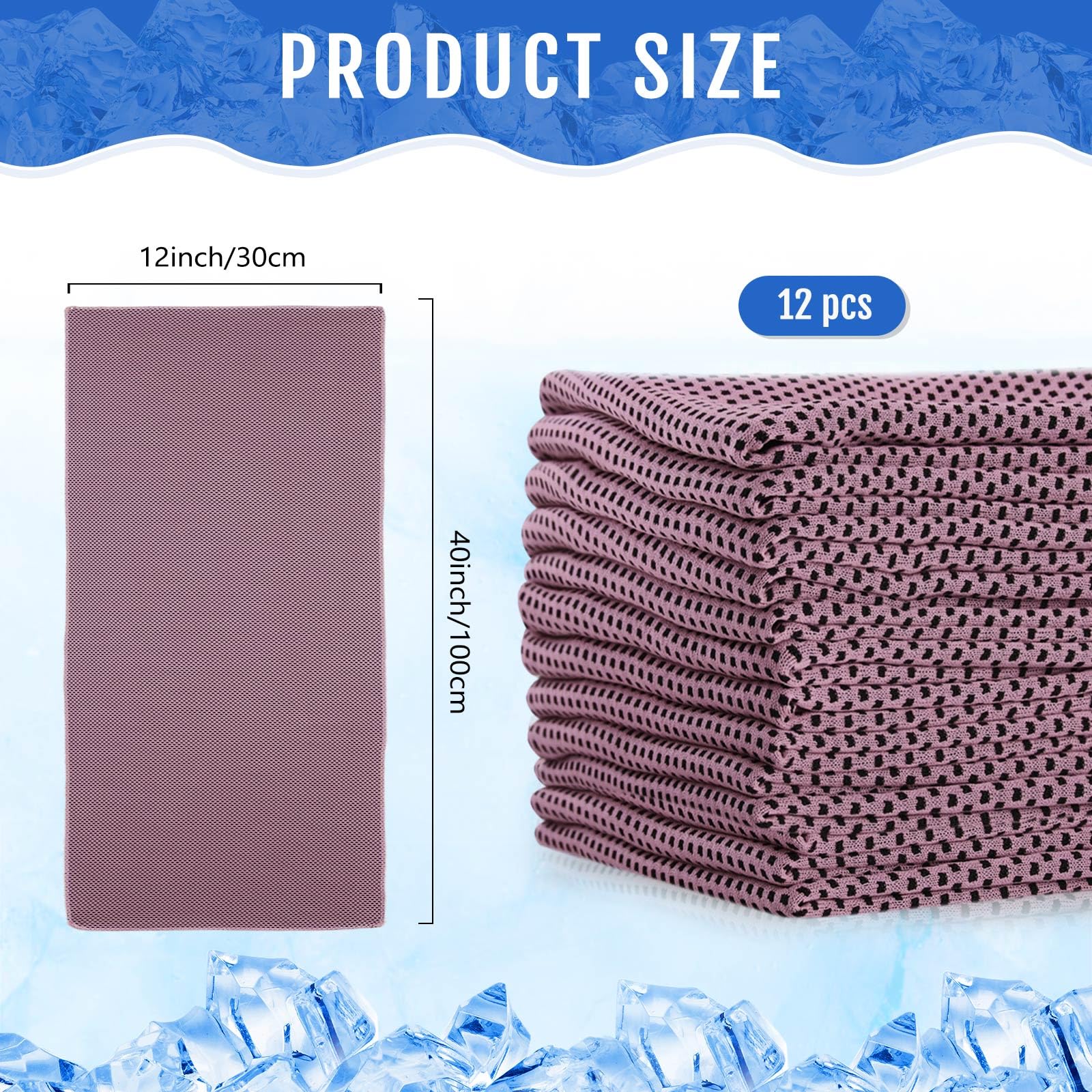 Hosuly 12 Pieces Cooling Towels, 40 x 12 Inch Ice Cool Towel for Neck and Face Microfiber Soft Breathable Chilly Rags for Yoga, Sports, Golf, Gym, Running, Workout(Purple)