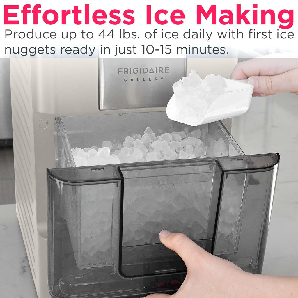 Frigidaire Compact Countertop Ice Maker, Makes 26 Lbs. of Bullet Shaped Ice Cubes Per Day, Silver Stainless